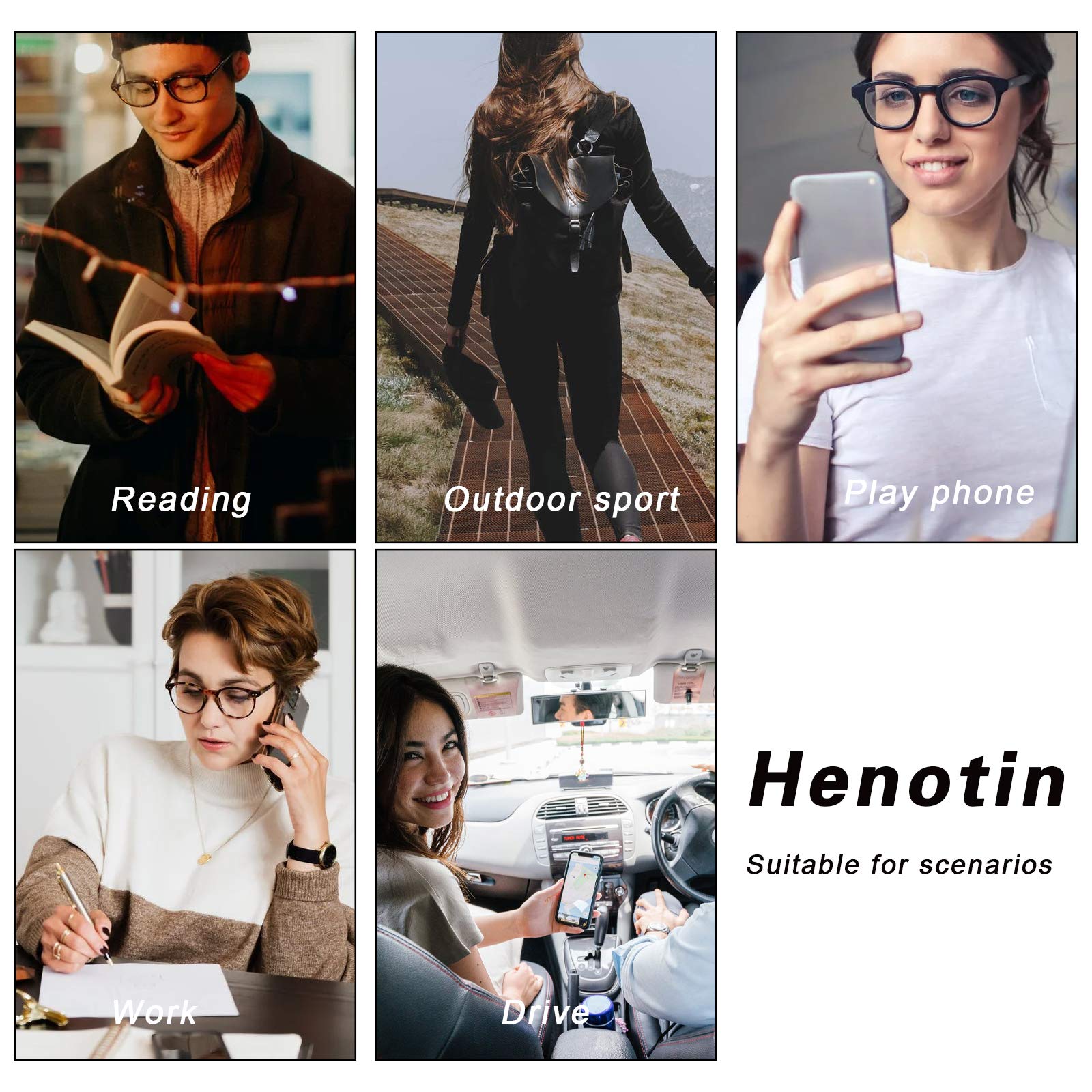 HENOTIN Lesebrille für Damen, mit Federscharnier, blaues Licht, modisches Muster, für Frauen (Leser mit Musterdruck, 2,0, Dioptrien)