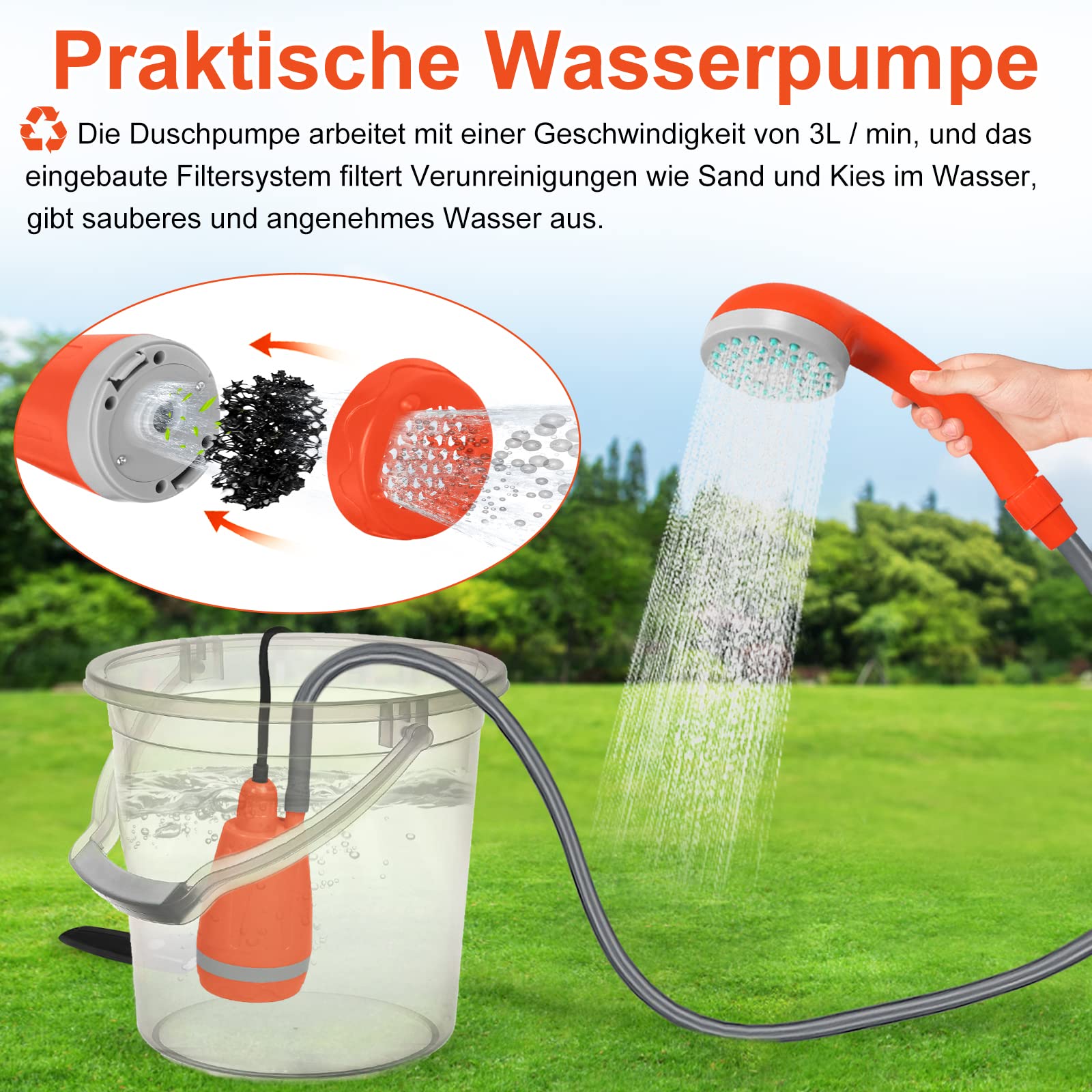 Aufun Camping Draagbare Douche met Oplaadbare Batterij, Buitendouche