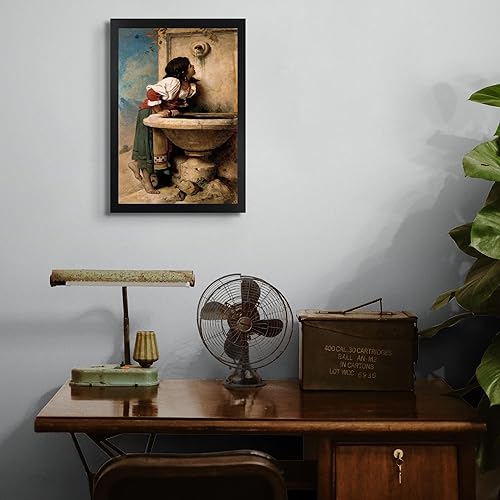 Miniatura 4 de Leon Bonnat - Póster enmarcado con diseño de niña romana en una fuente, decoración artística de pared, pintura de obras de arte finas, pósteres e