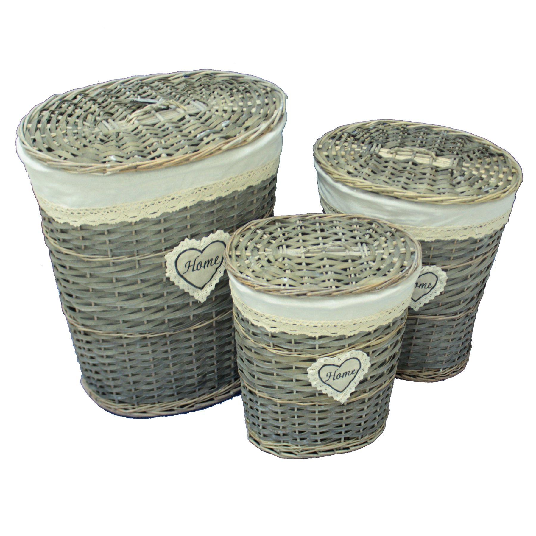 EN-221541 Cestini Stile Provenzale Shabby Chic, Vimini, Tortora, 52x38x58 cm, 3 unità