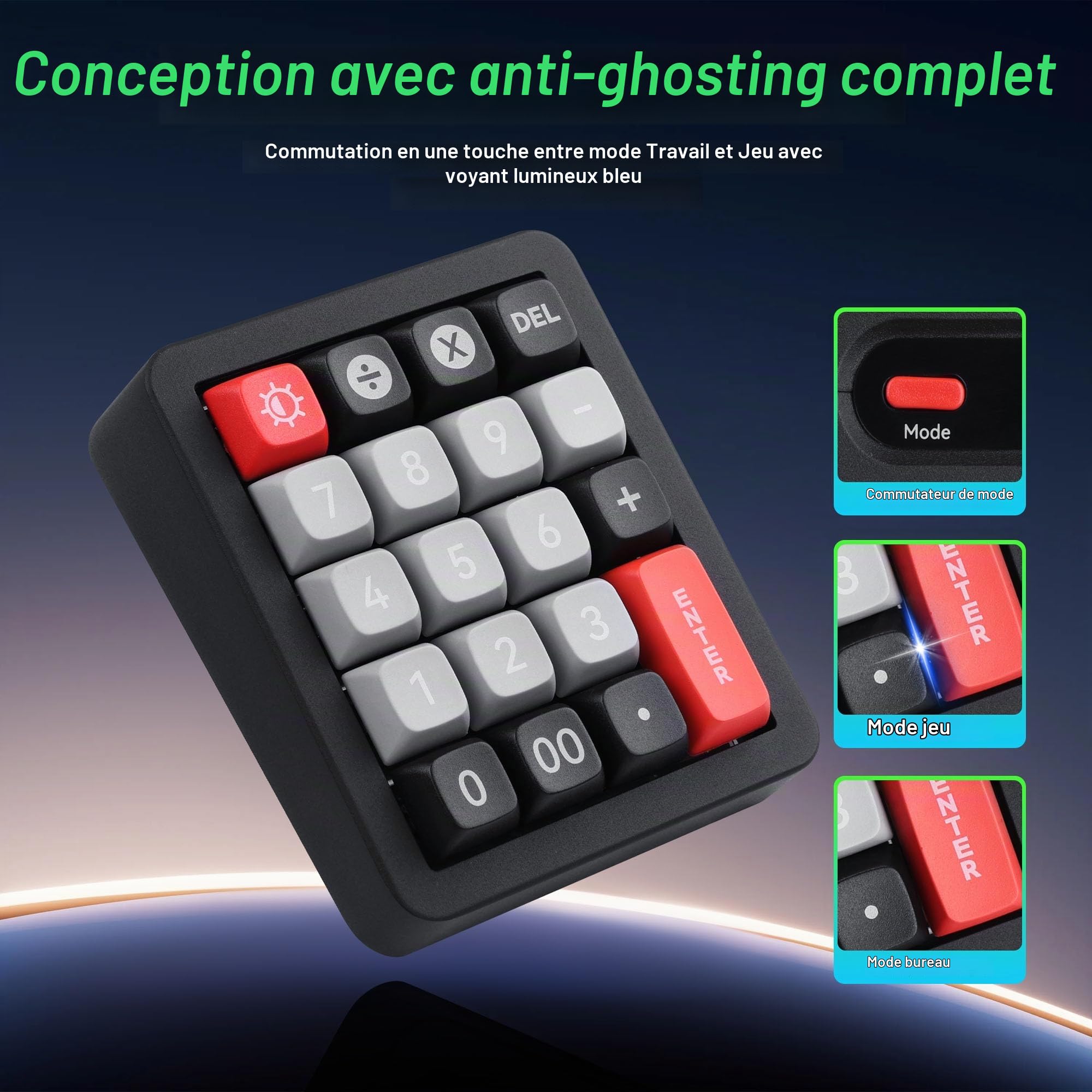 SinLoon Pavé numérique mécanique – 19 touches macro, commutateurs entièrement remplaçables à chaud, 12 modes RVB, structure GASKET et boîtier en aluminium, rollover N Key & câble amovible de 1,8 m