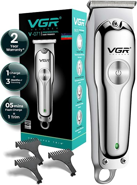 VGR V-071 Professional Beard Trimmer for Men, 2X Fast Charging, USB Type C, 120 Min Runtime, Hair Trimmer, Cordless, 3 L