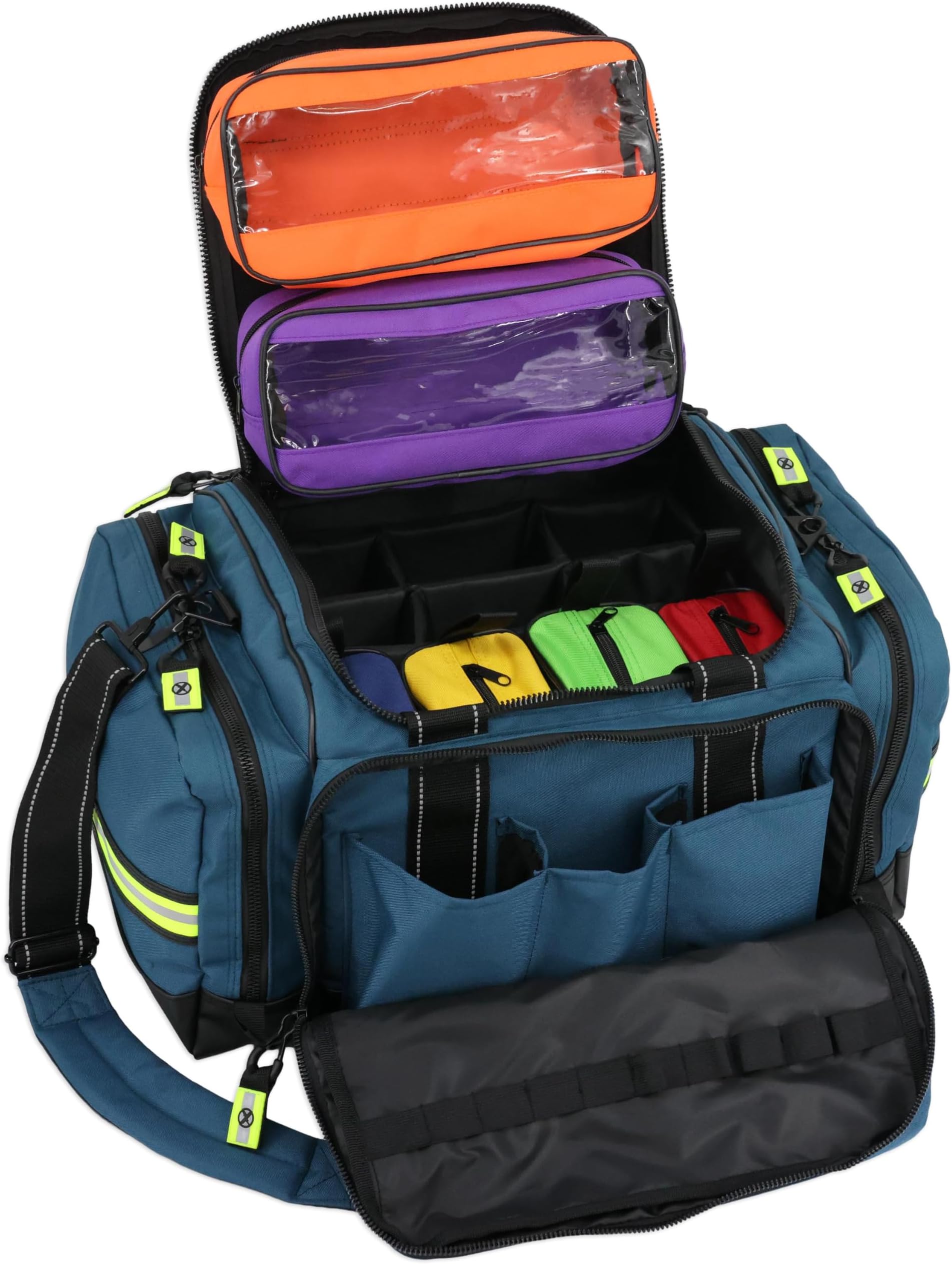 Lightning X LXMB35 EMT Trauma Bag โ Large ALS Medical Bag with 6 Color-Coded Pouches, MOLLE Panel, Waterproof Bottom, Reflective EMS Gear for First Responders