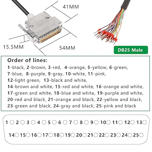 Miniatura 3 de XMSJSIY DB25 Adaptador de conector RS232 Cable de extensión serie de 25 pines sin soldadura, cable de repuesto de puerto de 25 pines con cable