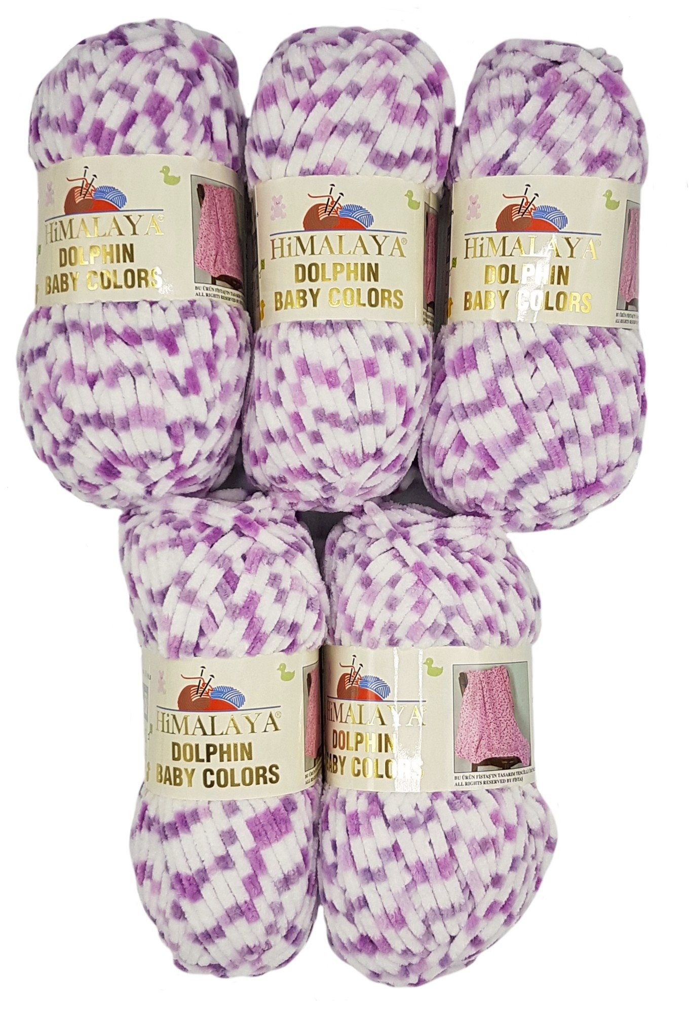 Chenille Himalaya Dolphin Baby Colours – 5 Gomitoli Di Lana Super Bulky 100% Poliestere, 600m Totali, Colori Turchese, Salmone, Giallo E Bianco, Per Uncinetto E Maglia