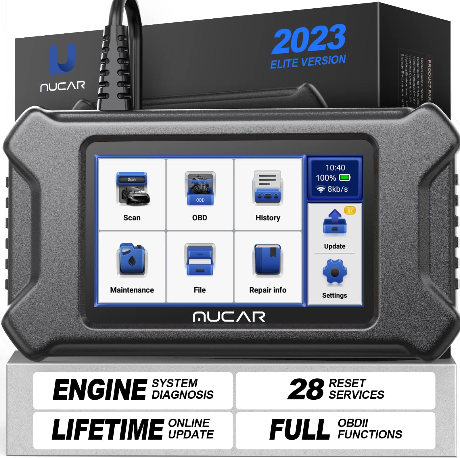 MUCAR OBD2 Scanner CS90 Scan Tool, Car Diagnostic Scanner, Check Engine Code Reader with 28 Reset IMMO/Oil/EPB/SAS/SRS/TPMS/DPF/BMS/SUS/Injector/ABS Bleed/Throttle Body, Battery Test, Free Upgrade