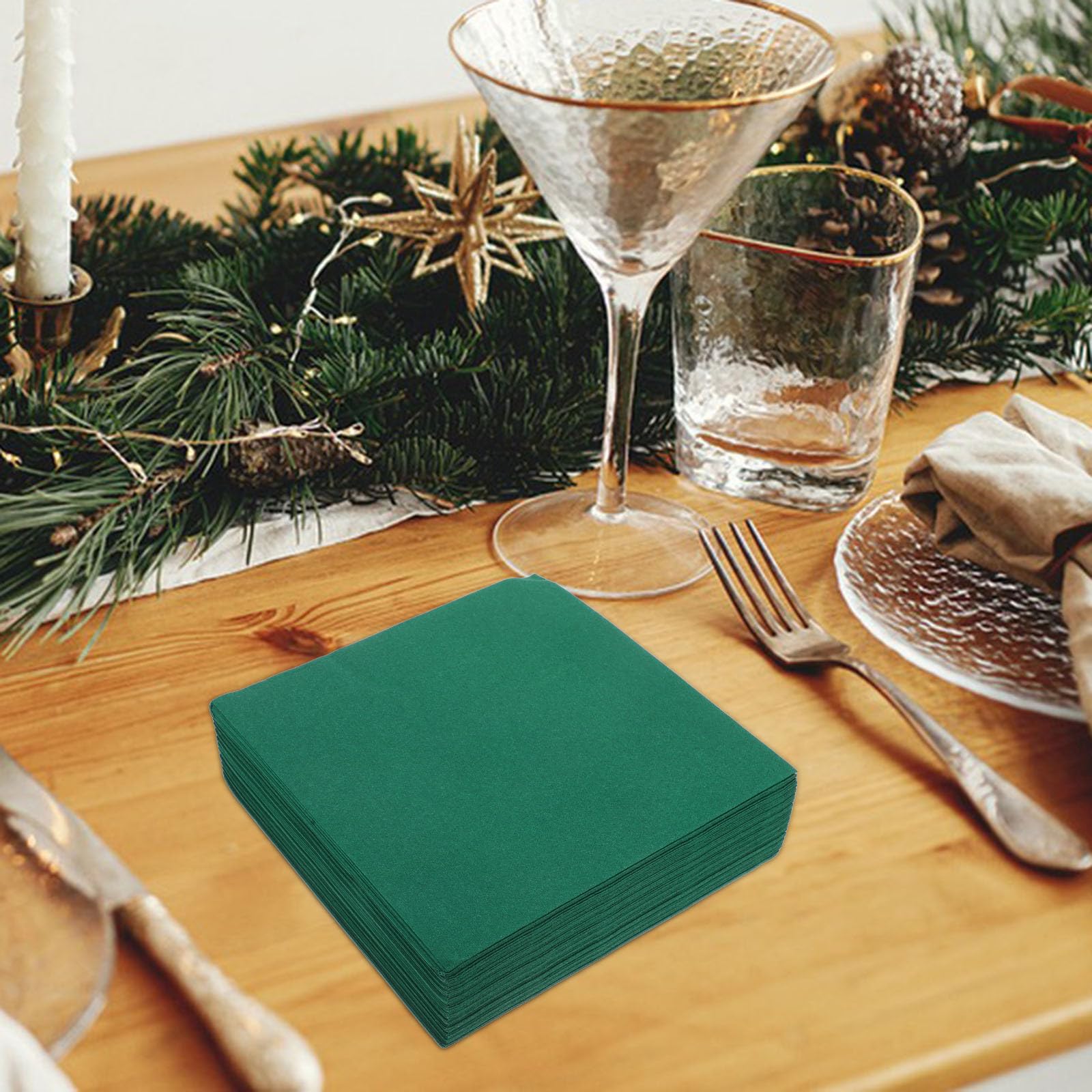 Cabilock 50 Piezas Servilletas de Papel Desechables Alta Eficiencia Verdes Textura Gruesa de Pulpa de Madera para Restaurante y Hogar para Cenas y Bodas Uso Versátil en Restaurante y Hogar