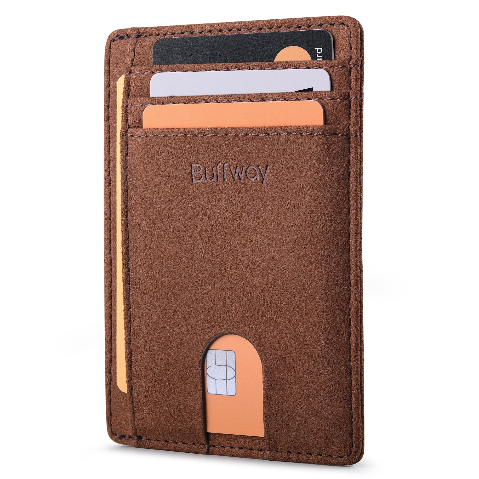 Mens Slim Wallet, Minimalist Thin Front Pocket Leather Credit Card Holder with RFID Blocking for Work Travel