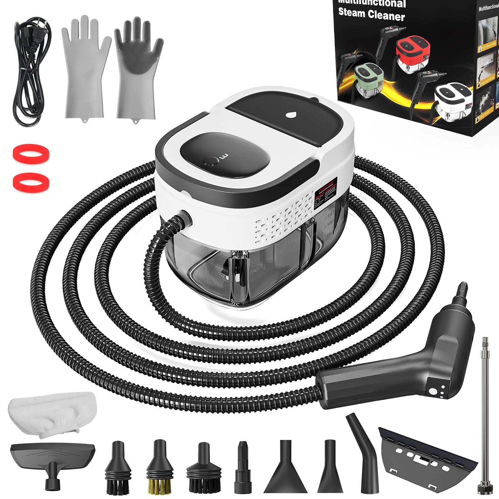 Photo 1 of Handheld Steam Cleaner, 2500W High Pressure Steamer for Cleaning, Portable Steam Cleaner with 1.6L Water Tank, 3 Levels Adjustable Handle, Steam Cleaner for Home (White, 1000ML)