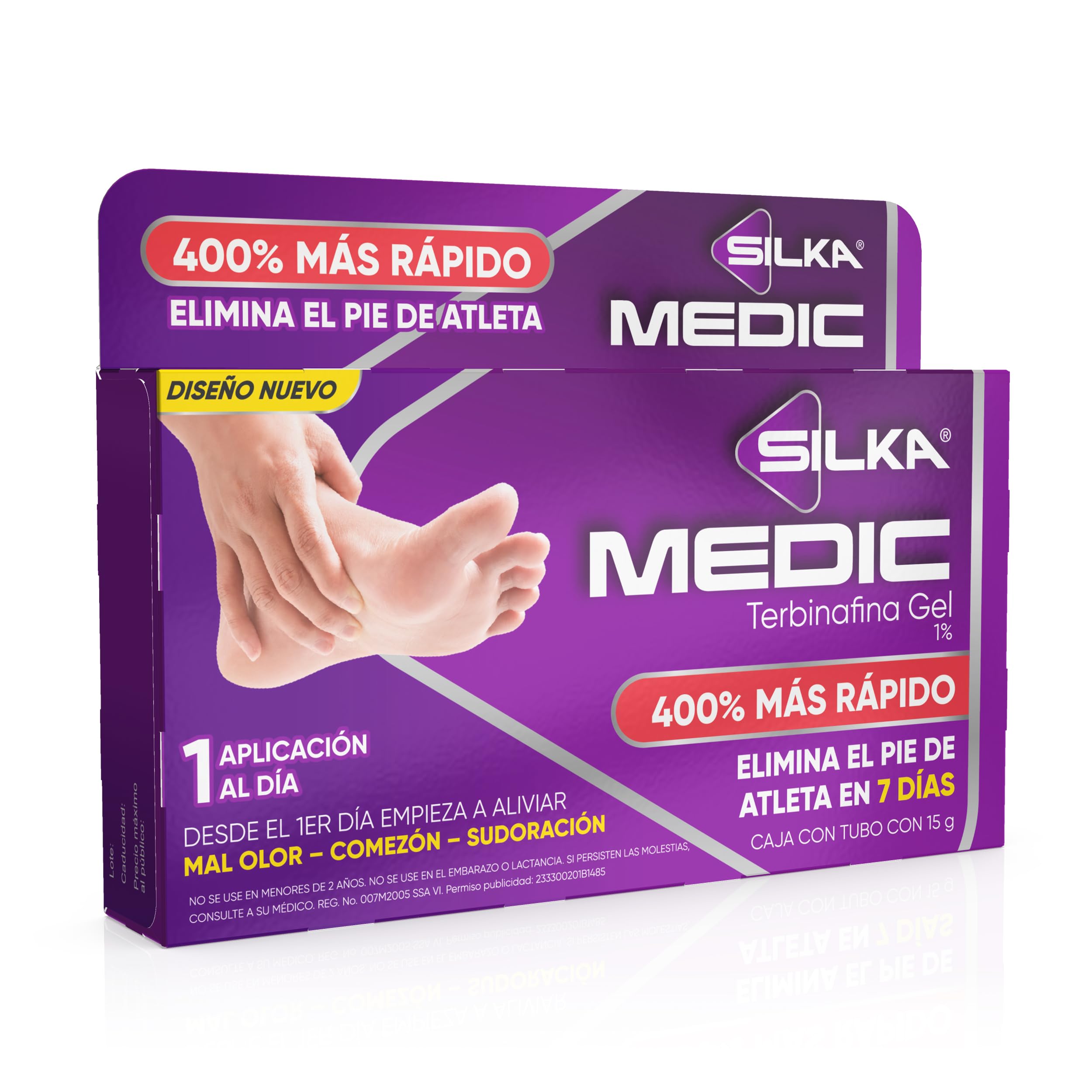 SILKA MEDIC, Gel Antimicótico para el tratamiento del PIE DE ATLETA, elimina al hongo y todos sus síntomas como: comezón, ardor, descamación y mal olor, caja con tubo 15 g