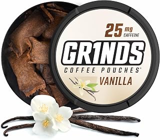Grinds Coffee Pouches | Tobacco Free, Nicotine Free Healthy Alternative | 3 Cans of Vanilla | 18 Pouches Per Can | 1 Pouch eq. 1/4 Cup of Coffee (Vanilla)