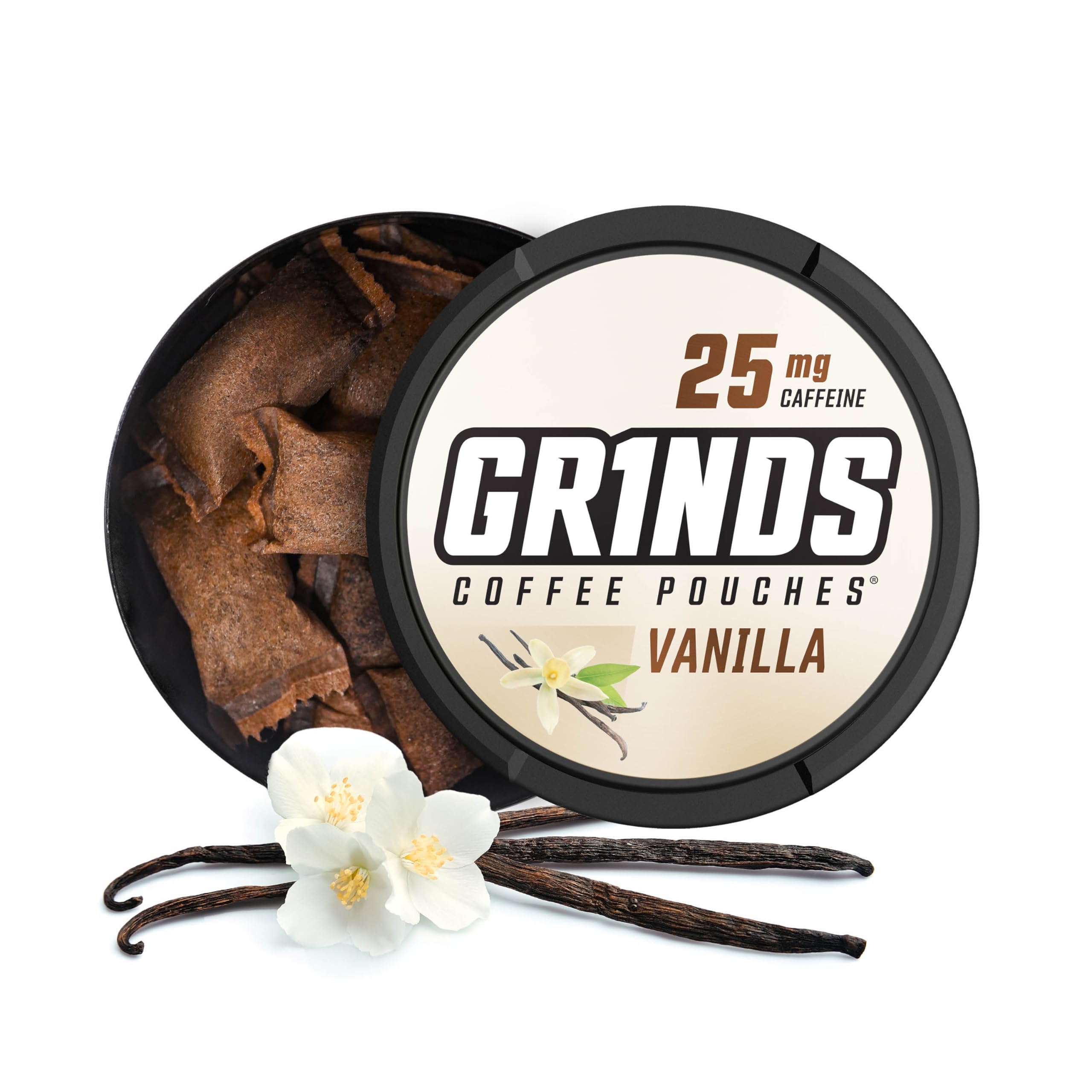 Grinds Coffee Pouches | Vanilla Flavor | 3 Cans | Brew-Free Coffee Alternative | 18 Pouches Per Can