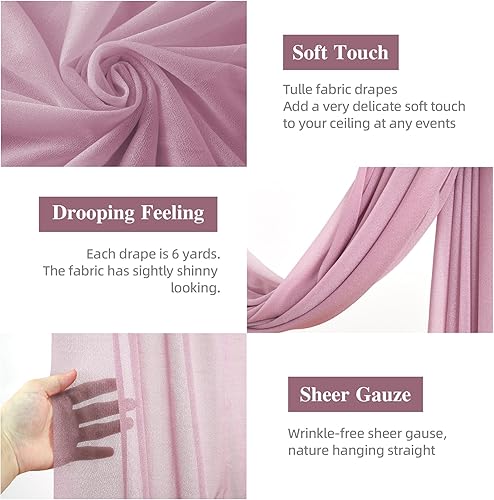 Miniatura 2 de Tela drapeada para arco de boda de 28 x 19 pies, telón de fondo de tela de gasa transparente, 1 panel de cortinas de rosa polvorienta para