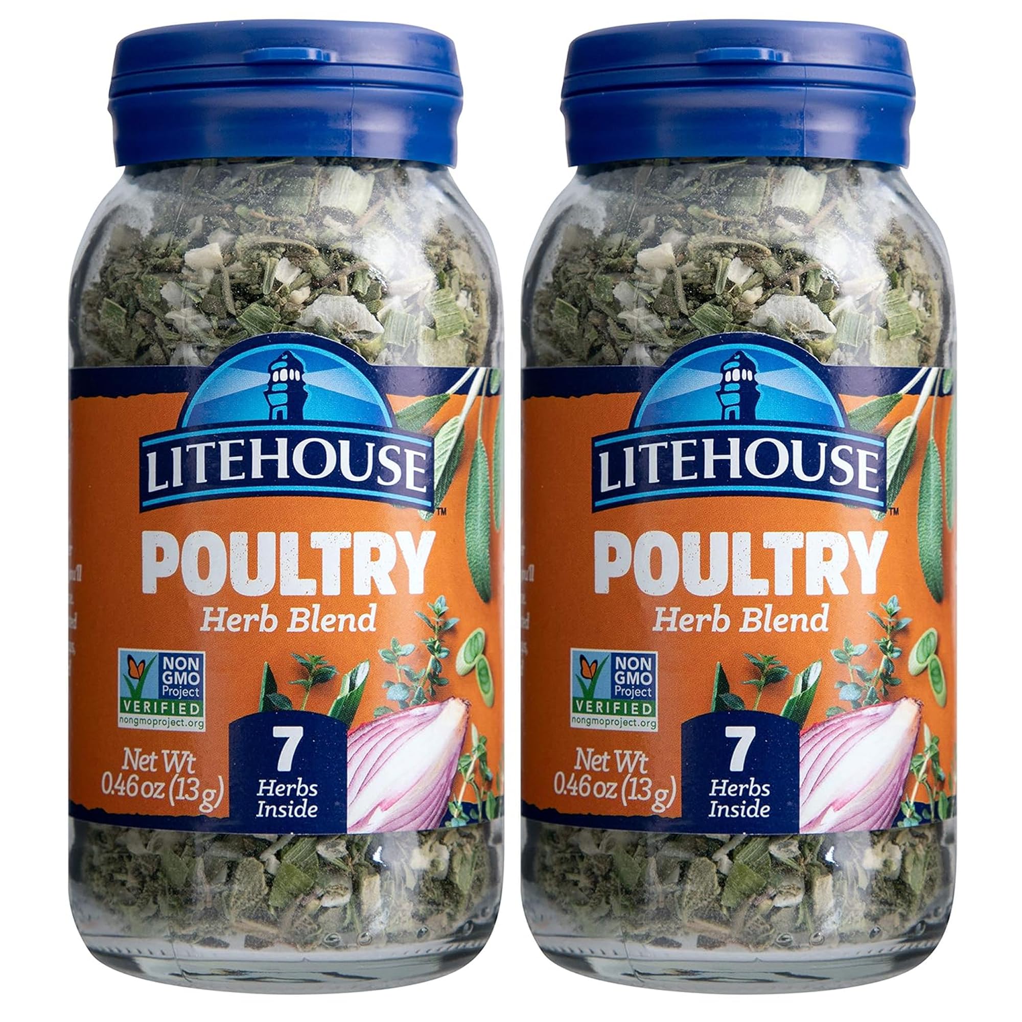 Litehouse Freeze Dried Poultry Herb Blend - Substitute for Fresh Poultry Herb, Jar Contains 7 Herbs, Organic, Poultry Herb Blend Seasoning, Non-GMO, Gluten-Free - 0.46 Ounce 2-Pack