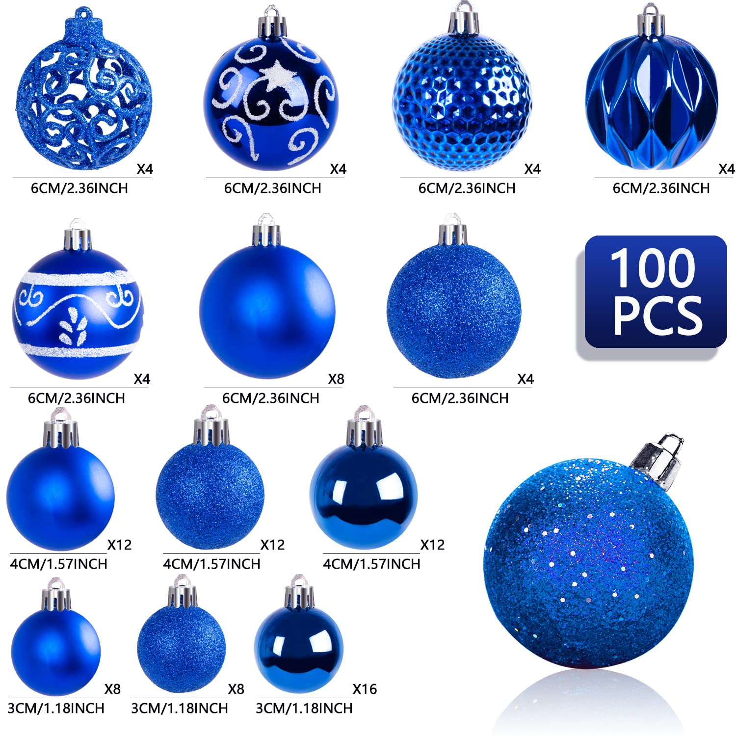 Ywlake 100Pcs Christmas Ball Ornaments for Christmas Tree Decoraion Baubles Shatterproof Balls Hanging Ornaments for Xmas Holiday Party Home Decorations (Blue) - Image 2