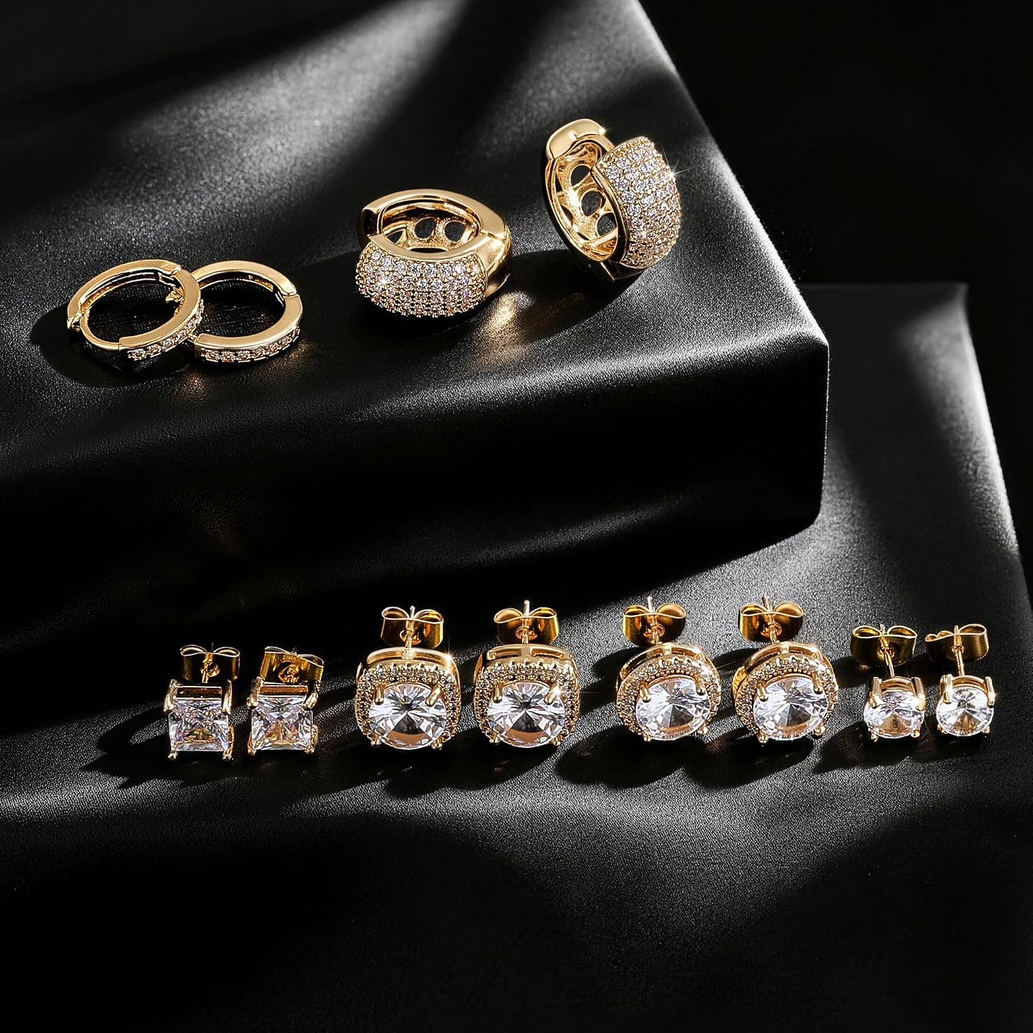 7 Pairs Stainless Steel Earrings for Men Women CZ Stud Hoop