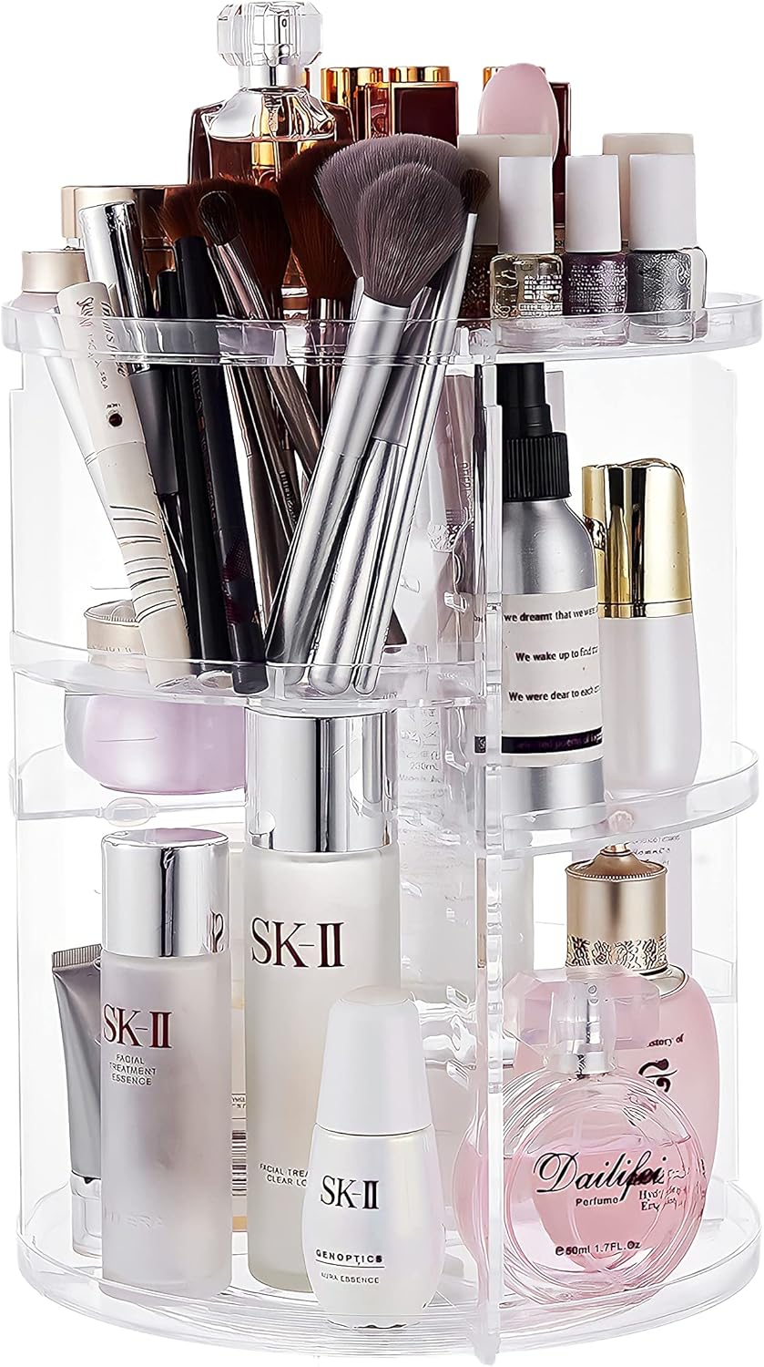 Twinkie Molly Rotating Makeup Organizer 360 Degree Adjustable Cosmetic Storage Display Case with Large Capacity, Fits Jewelry,Makeup Brushes, Lipsticks and More(Diamond Queen Style) : Beauty & Personal Care