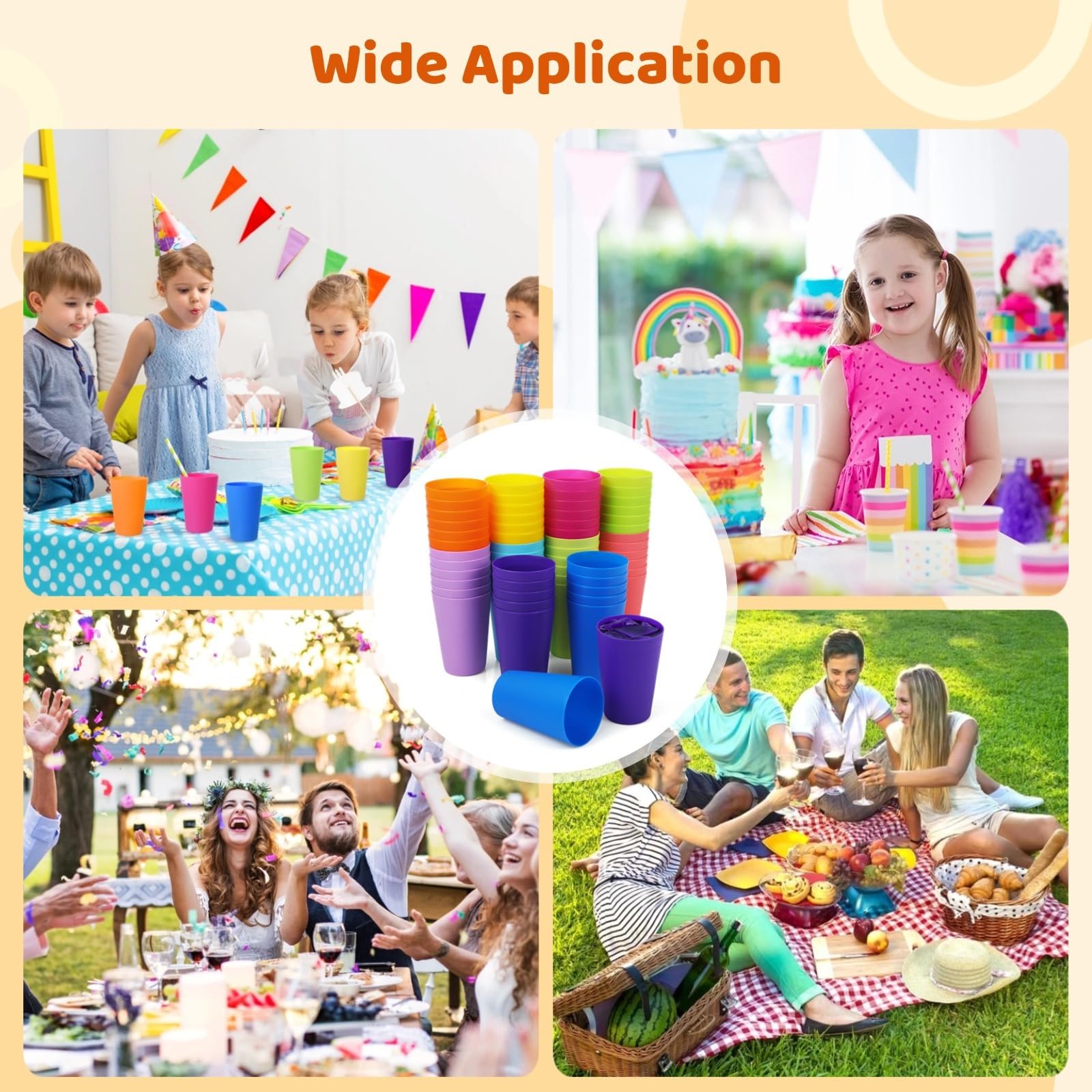 60 bicchieri riutilizzabili in plastica da 250 ml, bicchieri multicolore per adulti e bambini, infrangibili, per feste, docce e picnic