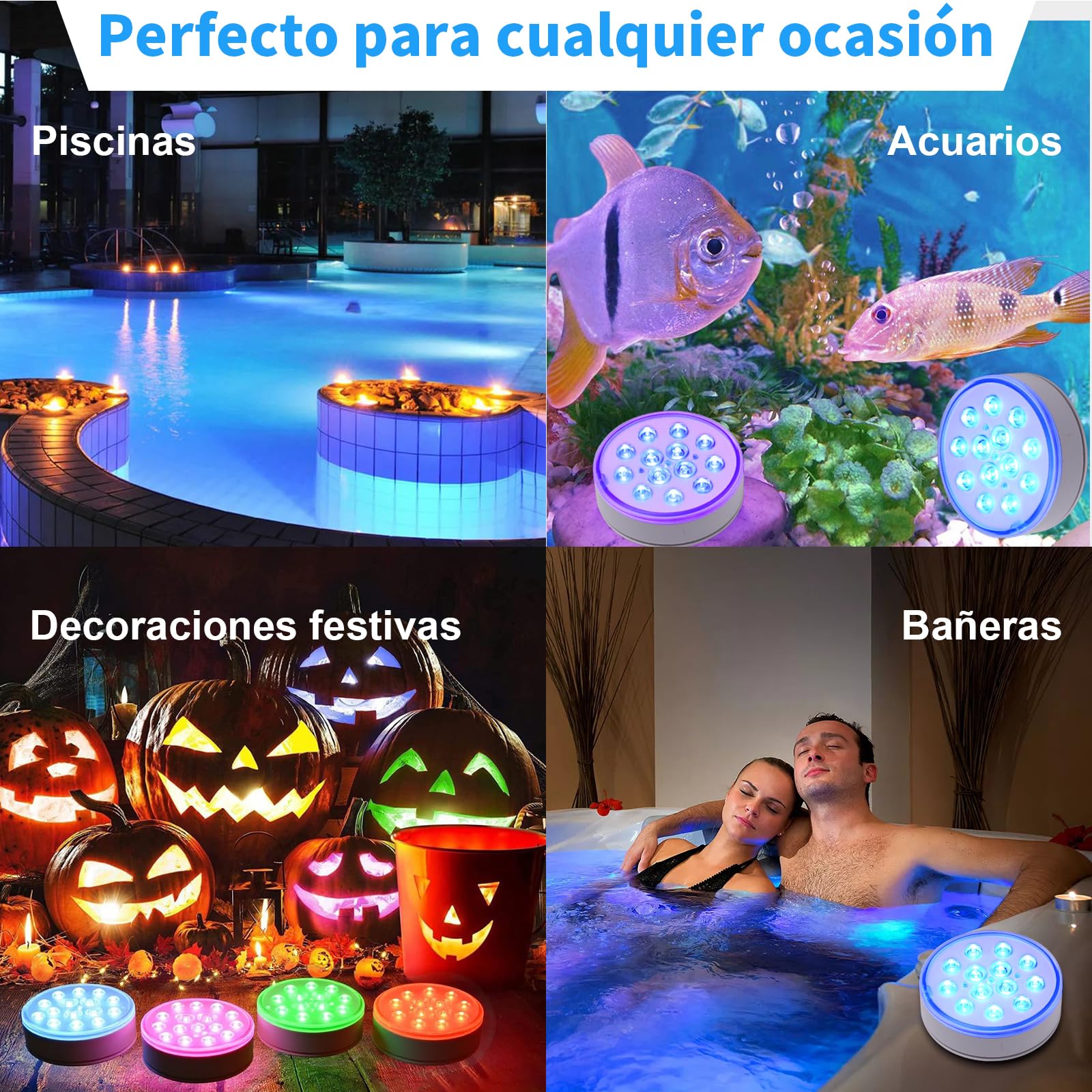 Czemo Luz subacuática recargable LED para piscina con imán, luz de piscina con mando a distancia, IP68, resistente al agua, para piscina, estanque, acuario, iluminación (multicolor, 4 unidades)