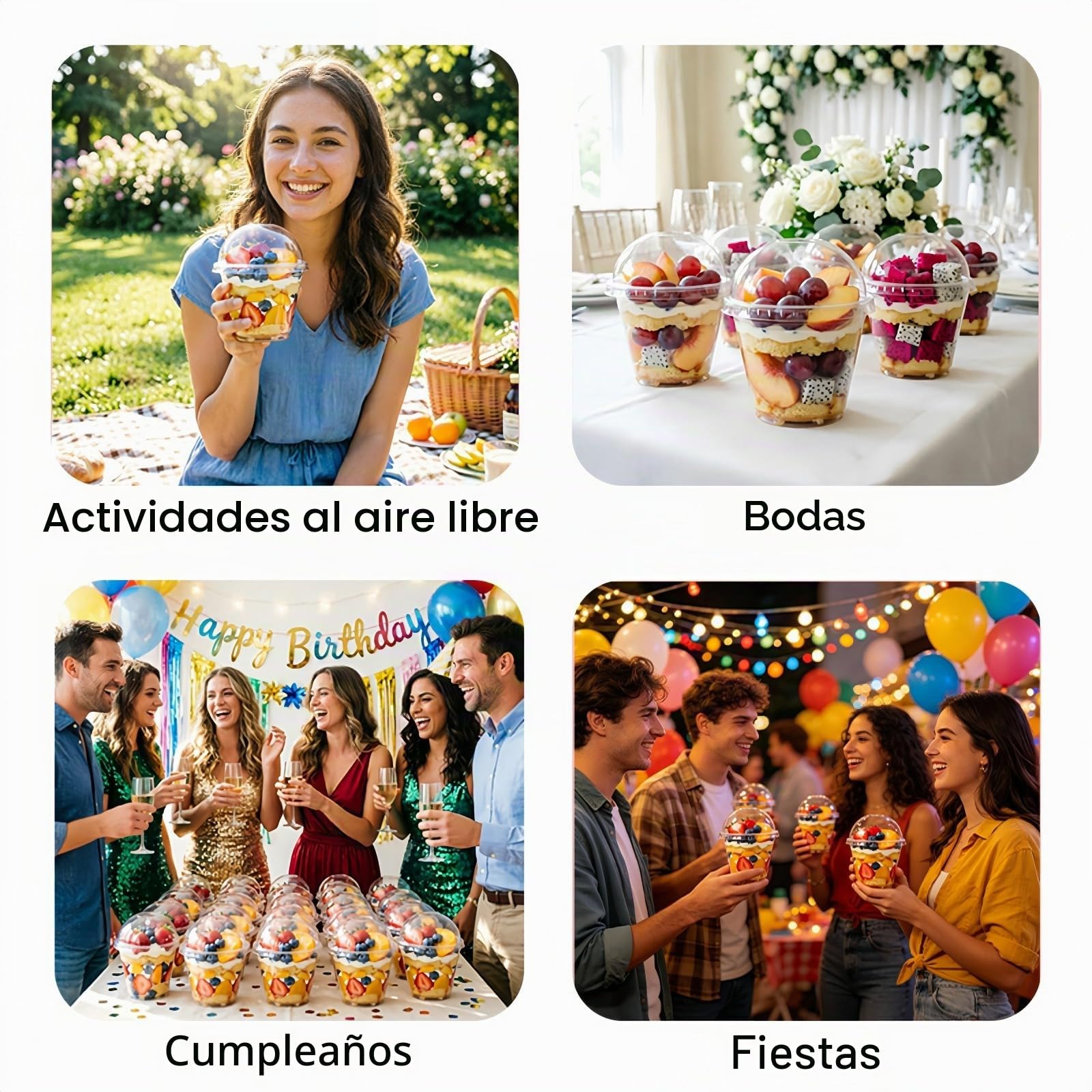 50 Piezas Vasos de PláStico para Postres con Tapas y Cucharas | 200 ml Tazas de Postre Redondas Vasitos para Postres Transparentes para Fiesta de Mousse Pudín