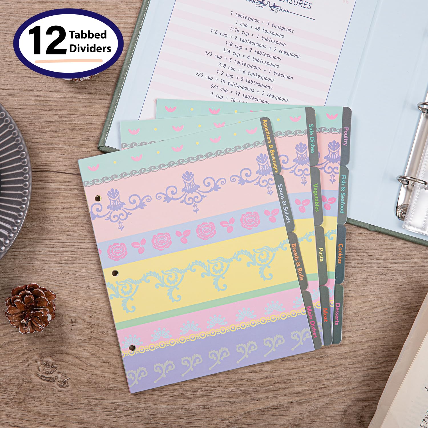 COFICE Kit raccoglitore per ricette, 4 x 6 carte, maniche e divisori, verde scuro | Kit raccoglitore per ricette in pelle PU con 40 carte, 20 buste e 12 divisori
