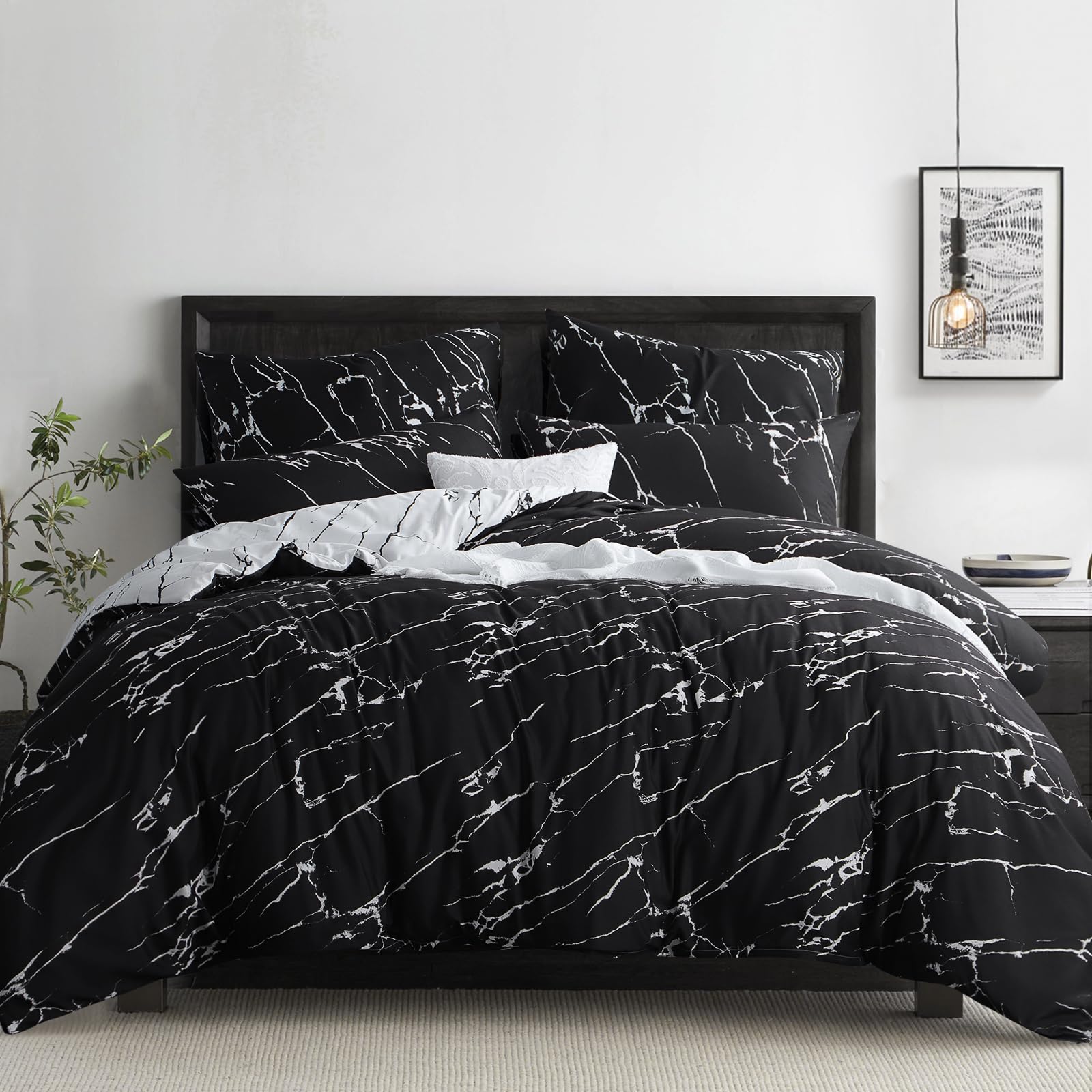 RUIKASI Bettwäsche 220x240 3 teilig Schwarz - Bettbezug 220 x 240 Set mit Marmor Muster, Bettwäsche-Sets 220x240cm aus Mikrofaser mit Reißverschluss Weich und Bügelfrei