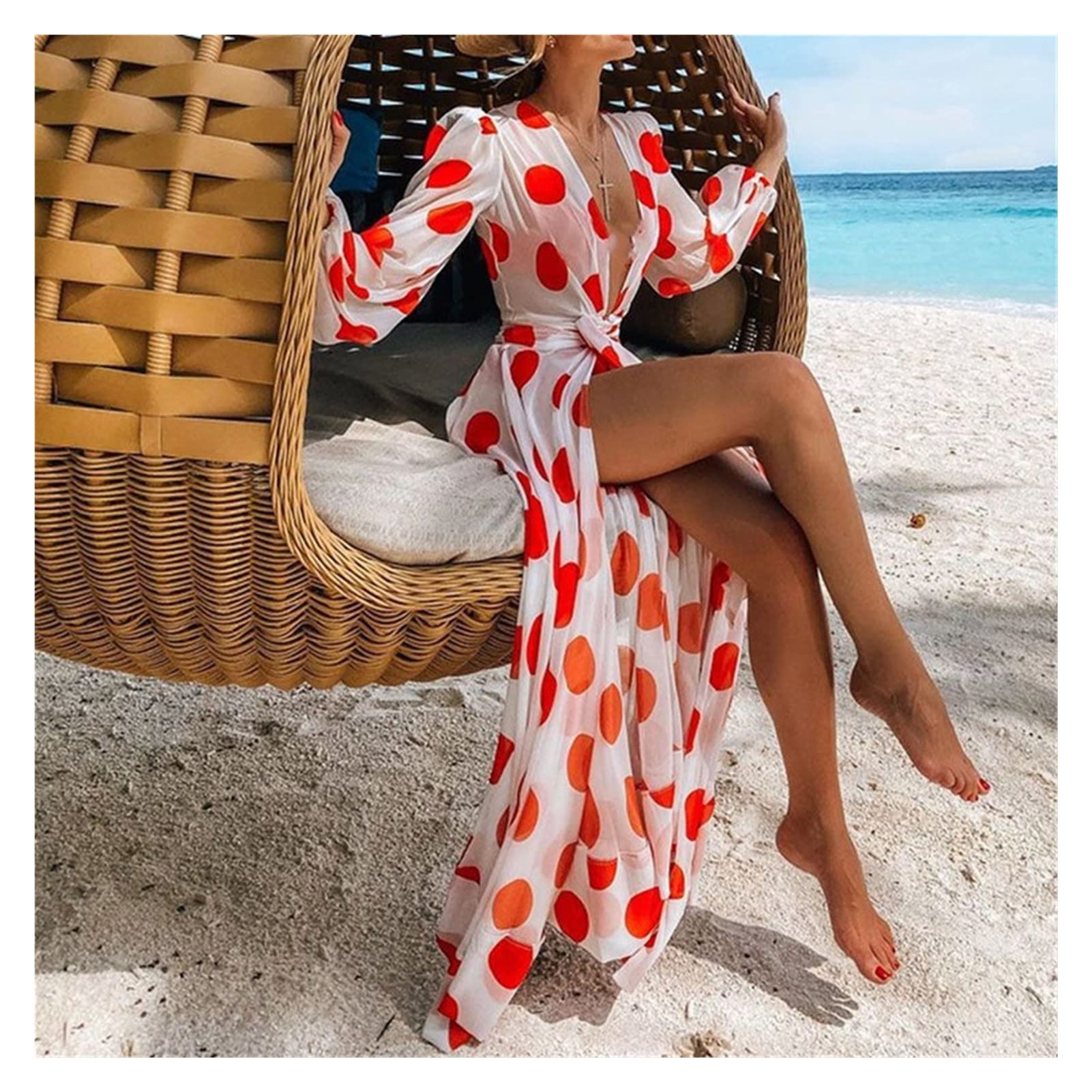 ZZSRJ Summer Elegante Ropa de Playa Cape Maxi Vestido bajo Túnica Túnica Tapa de Trajes de baño Vacaciones de Vacaciones Ladies Cape (Color : Red, tamaño : M)