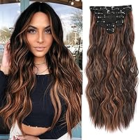 Vista 30 de NAYOO Extensiones de cabello con clip, de 20 pulgadas, largo, ondulado, rizado, rubio ceniza, extensiones de cabello sintético de cabeza completa