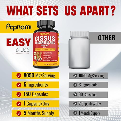 Miniatura 5 de Cápsulas orgánicas Super Cissus Quadrangularis de 8050 mg con boswellia, guggul, cúrcuma, extracto de pimienta negra, suministro de 5 meses  hueso
