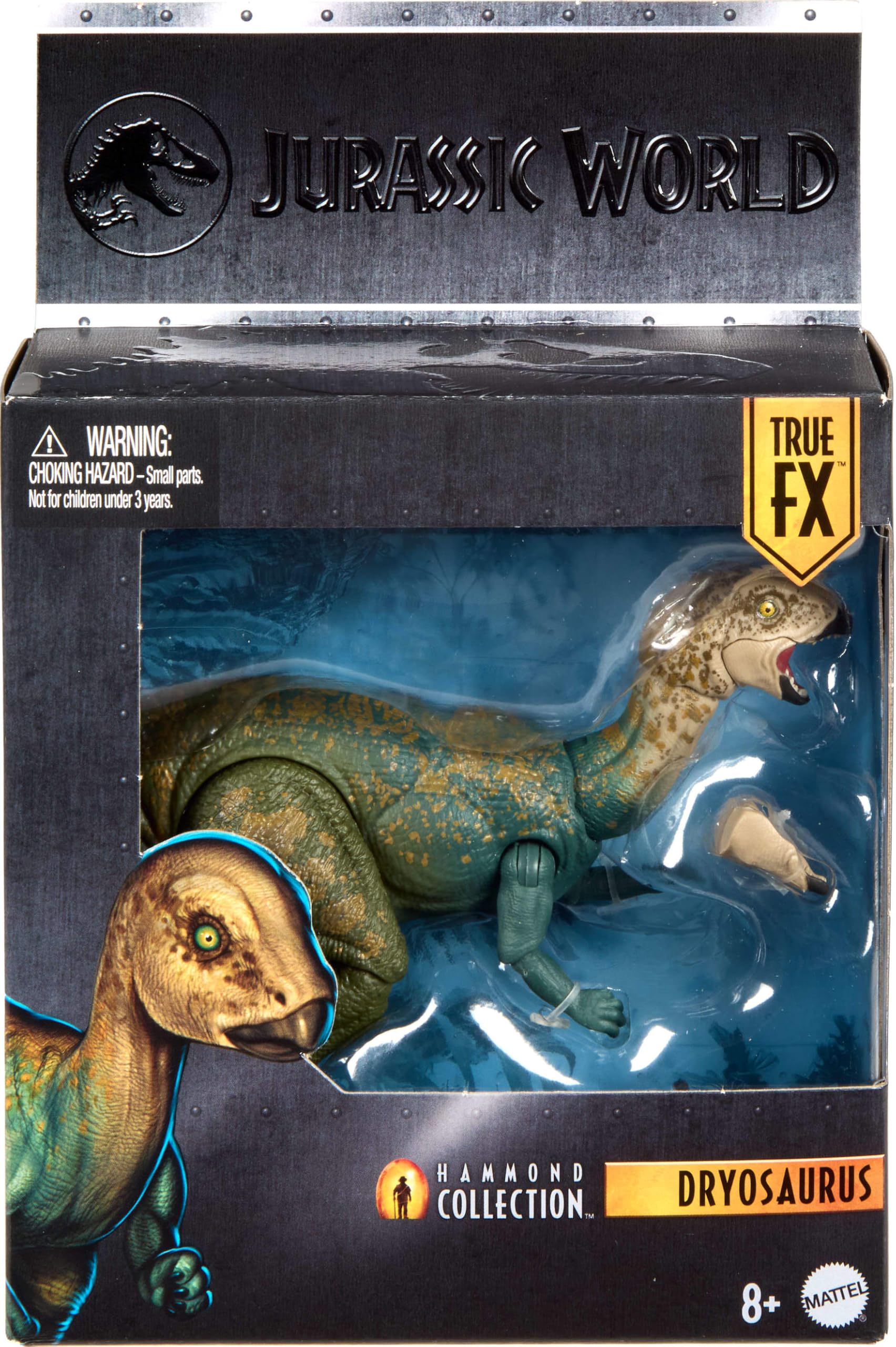 Mattel Jurassic World Kolekcja Hammonda Dryosaurus Figurka | Kolekcjonerska figurka premium z realistycznymi oczami, 17 punktami ruchu i wymienną szczęką, JKM92