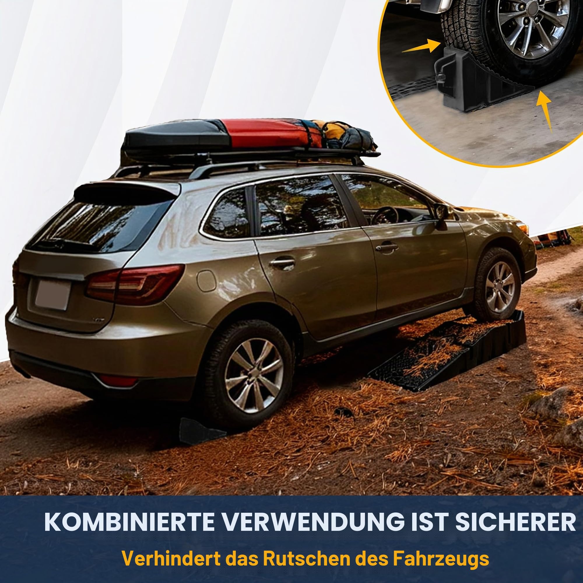 UISEBRT Auffahrrampe PKW mit Auffahrkeile,2 Stück robuste Autorampe mit Unterlegkeilen anhänger,Hochbelastbare Rampe bis 5T Traglast für Wohnwagen, Wohnmobil, Camper usw extra hoch,Schwarz