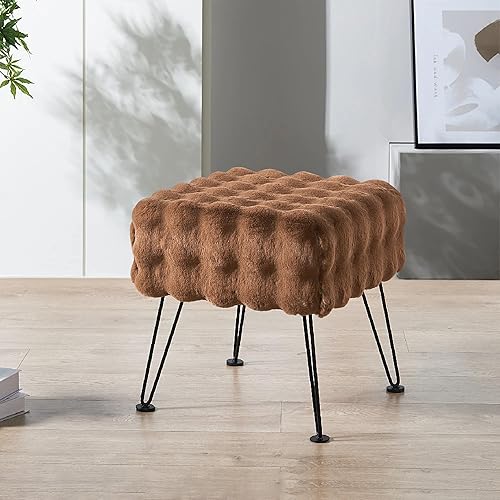 Miniatura 10 de Asiento otomano cuadrado naranja suave y mullido de piel sintética, asiento de entrada, 17 x 17 x 17 pulgadas, mesa auxiliar resistente para sala de