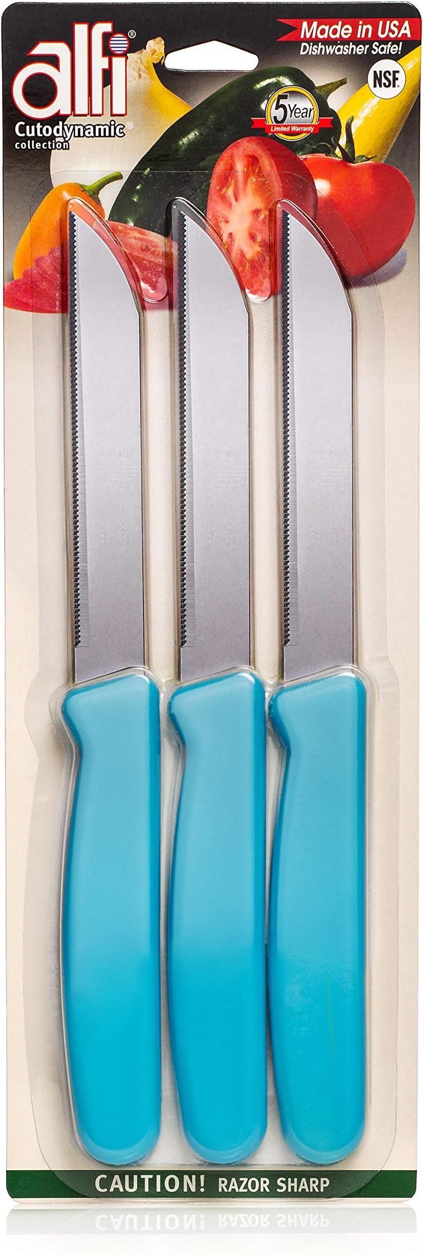 - All-Purpose Knives Aerospace Precision Pointed Tip - Home And Kitchen Supplies - Serrated Steak Knives Set | Made in USA (Bahama Blue)