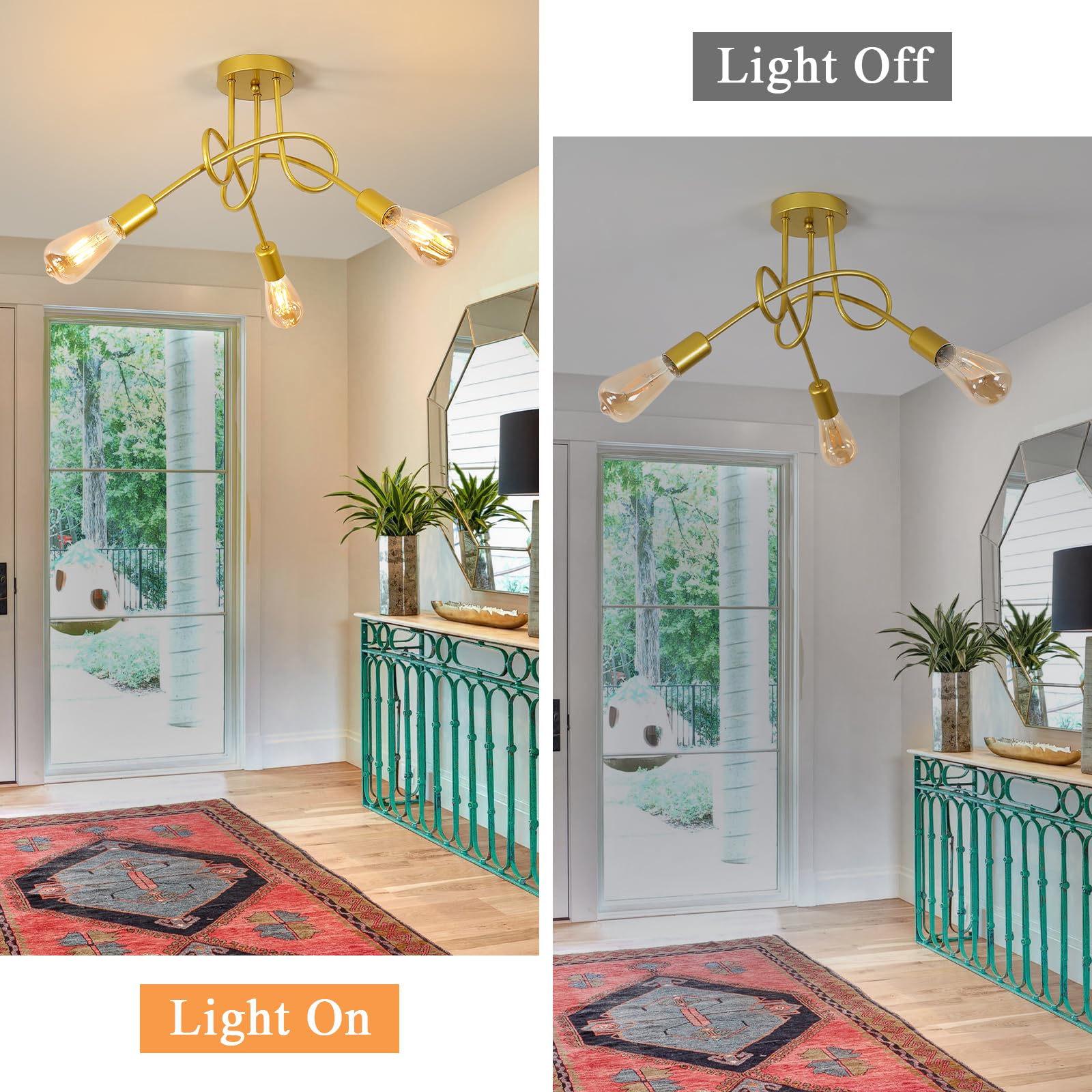 Toolight Lustre industriel 3-Lumières, Lustre Plafonnier Vintage Doré E27, Lustres en Metal pour Salon Chambre Cuisine Vestiair, Ø40cm (Sans ampoules)
