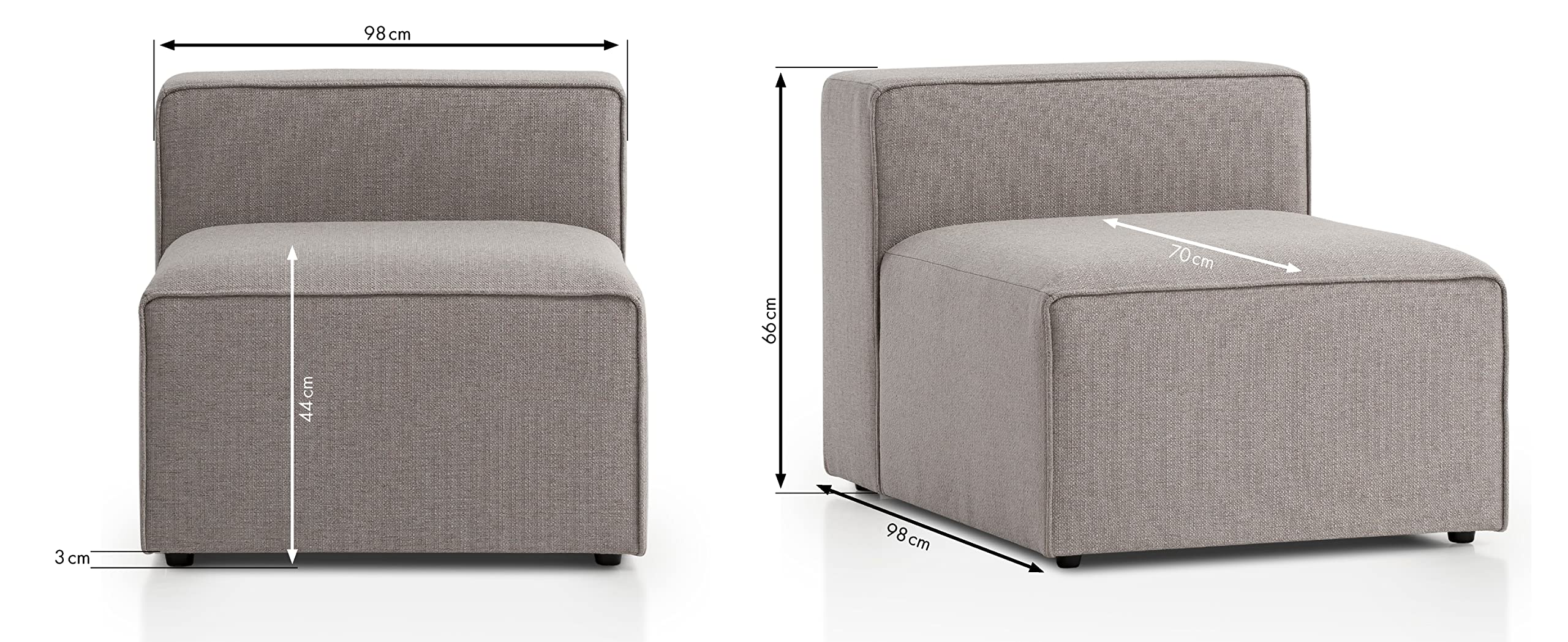 Traumnacht Genua Modular Sofa, individuell kombinierbare Wohnlandschaft, Sitzelement ohne Armteil - strapazierfähiges Möbelgewebe, produziert nach deutschem Qualitätsstandard, hellgrau