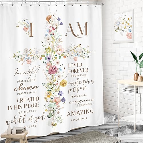 Miniatura 2 de LIGHTINHOME Cortina de ducha inspiradora cristiana de 60 pulgadas de ancho x 72 pulgadas de alto, versículos motivativos de la Biblia, citas