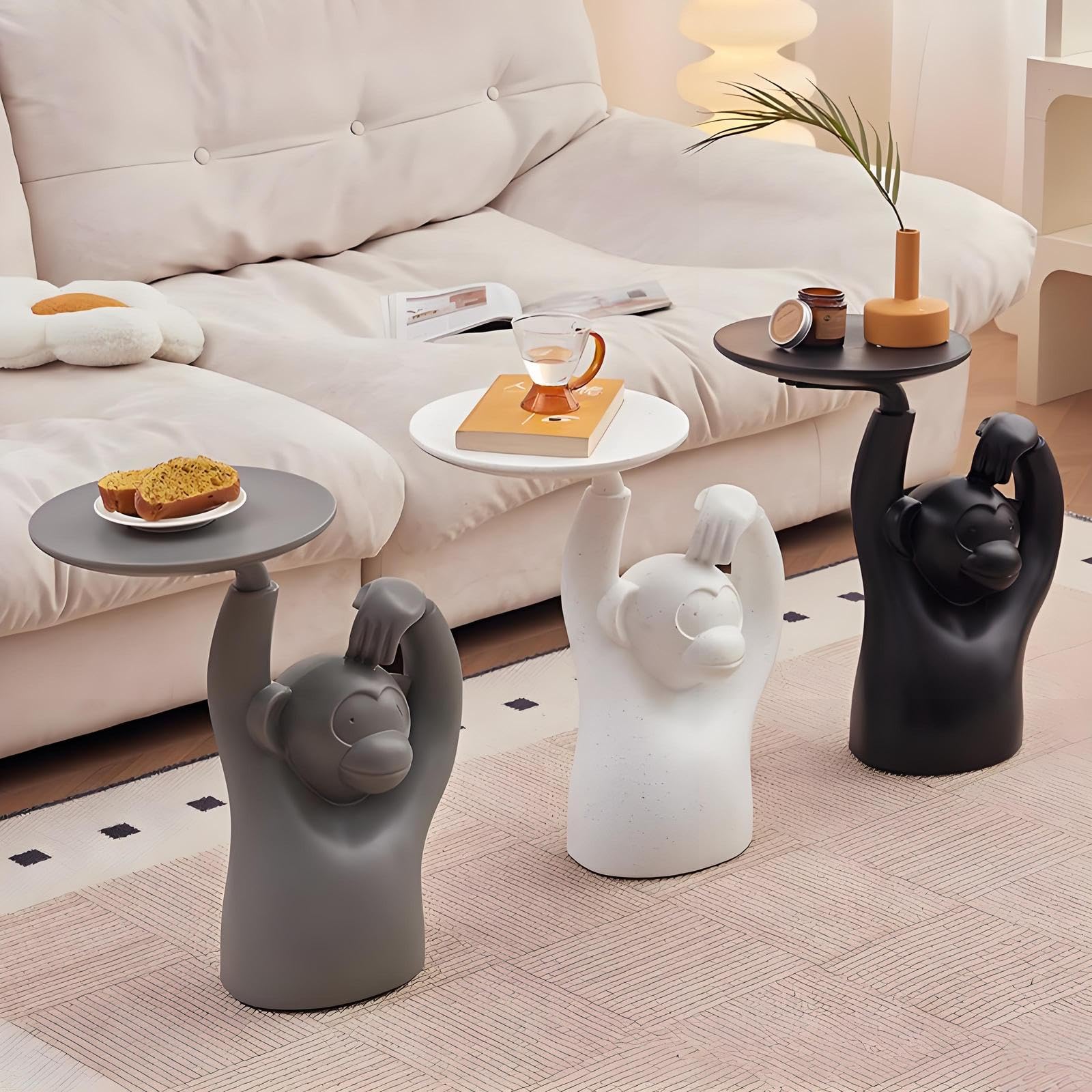 Moderner Plastik AFFE Skulptur Beistelltisch, Niedliches Tablett Beistelltisch für Wohnzimmer, Schlafzimmer als Couchtisch & Nachttisch, Gray1