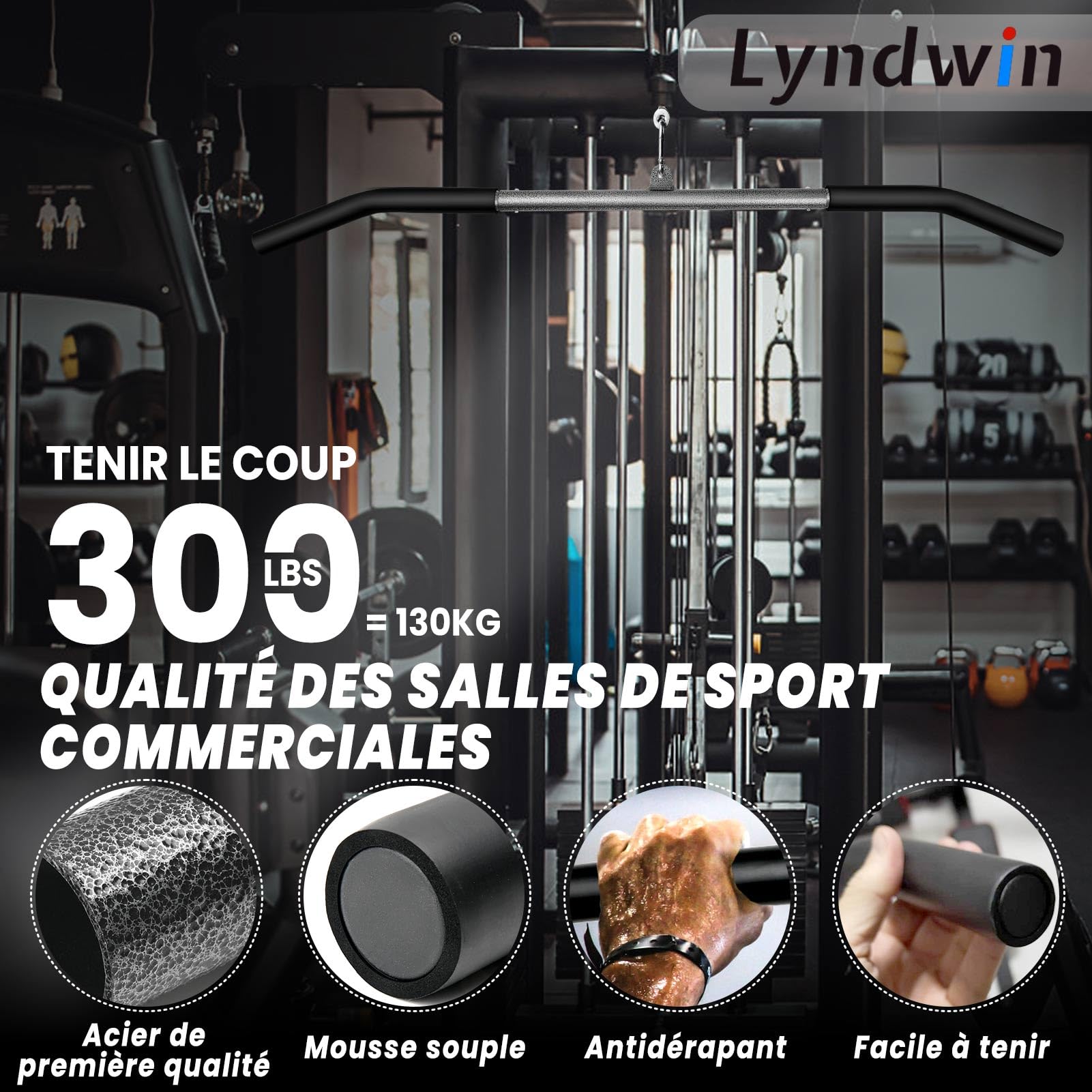 Barre Tirage Musculation, Triceps Biceps Barre de Tirage Musculation Dos en Acier Noir, Prise Large Barre pour Poulie Musculation Appareil Accessoire Sport à Maison
