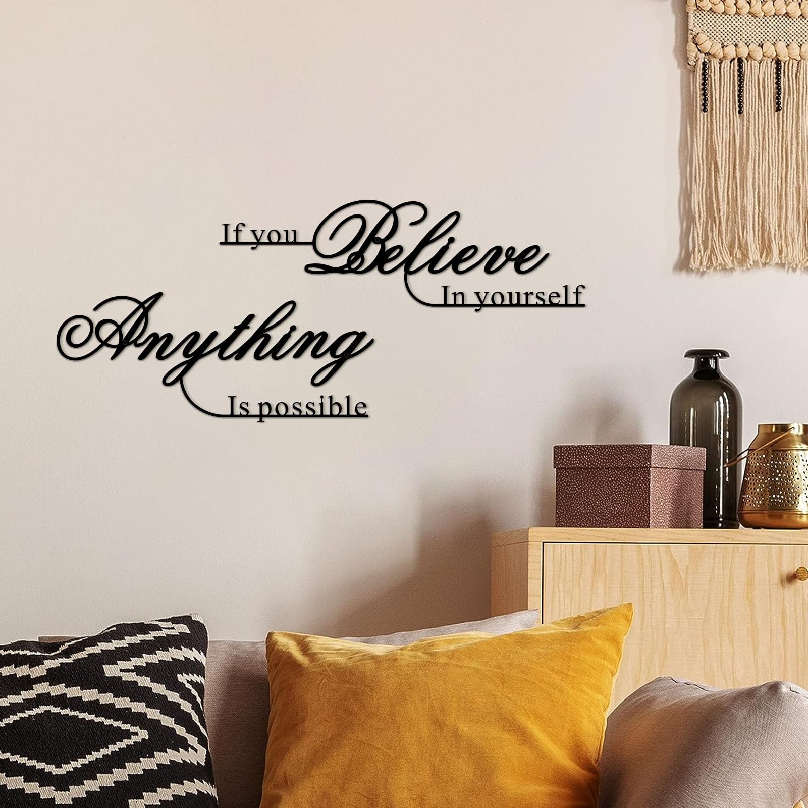 Resama If You Believe in Yourself,Anything is Possible Wall Art Decor 2 Pcs Metal Inspiration Encouragement Wall Art Sayings Black Inspirational Quotes Hanging Decoration