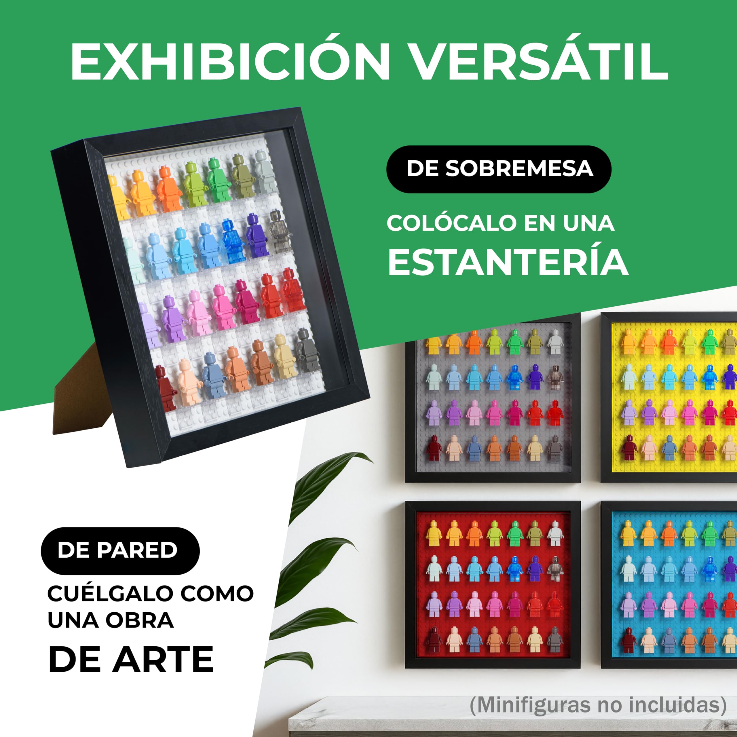 Tapeera Vitrina de Madera Negra para Minifiguras – Caja Sombra 11x11 Pulgadas – para Pared y Mesa con Protección contra el Polvo – hasta 28 Figuras (Blanco, Profundidad 4 cm)