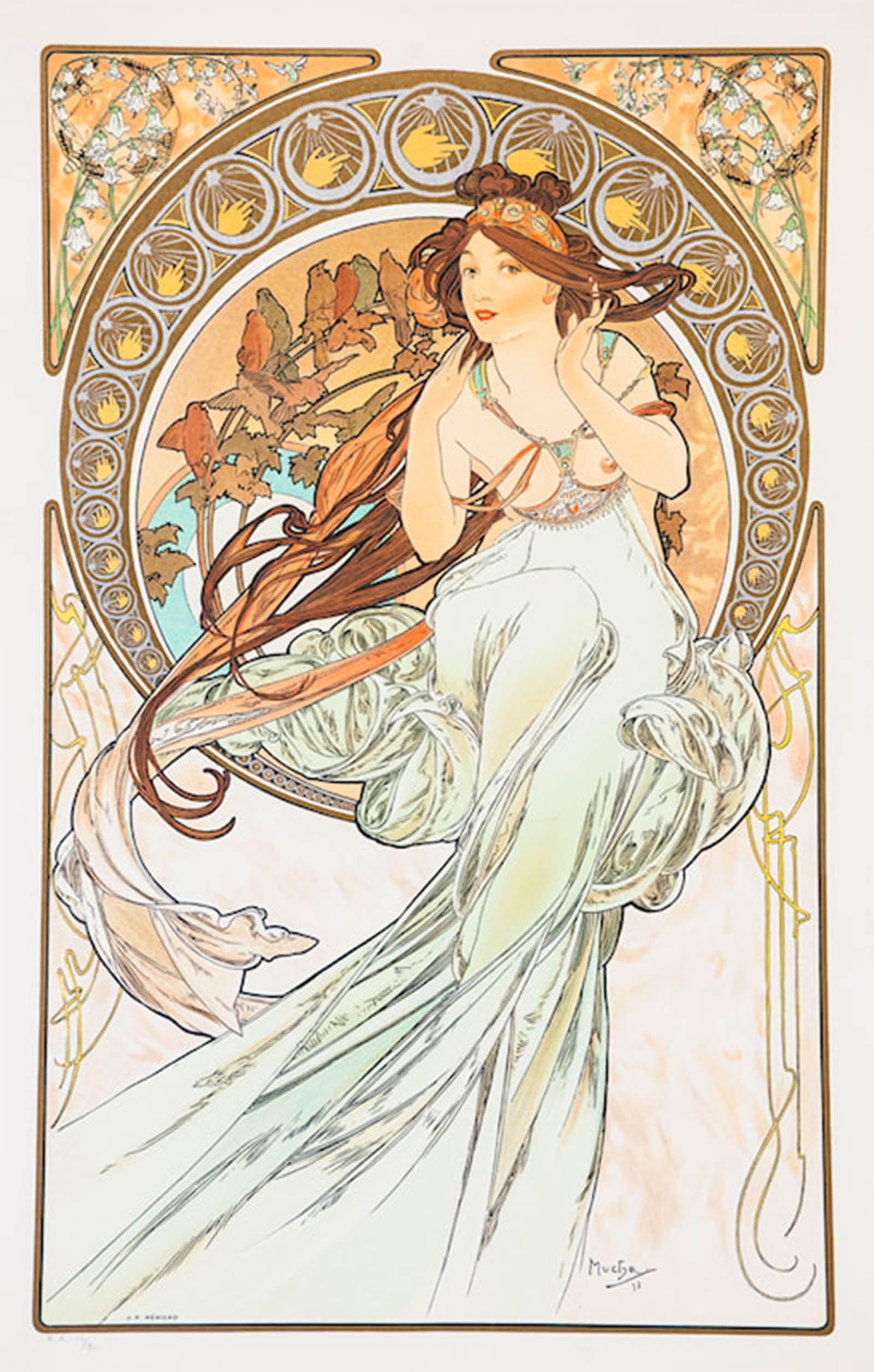 SERENDIPITP Abstract Painting Mural Print Picture Wall Decor Painting the Arts Music by Alphonse Maria Mucha Vintage Wall Artwork for Home Decor 60x90cm