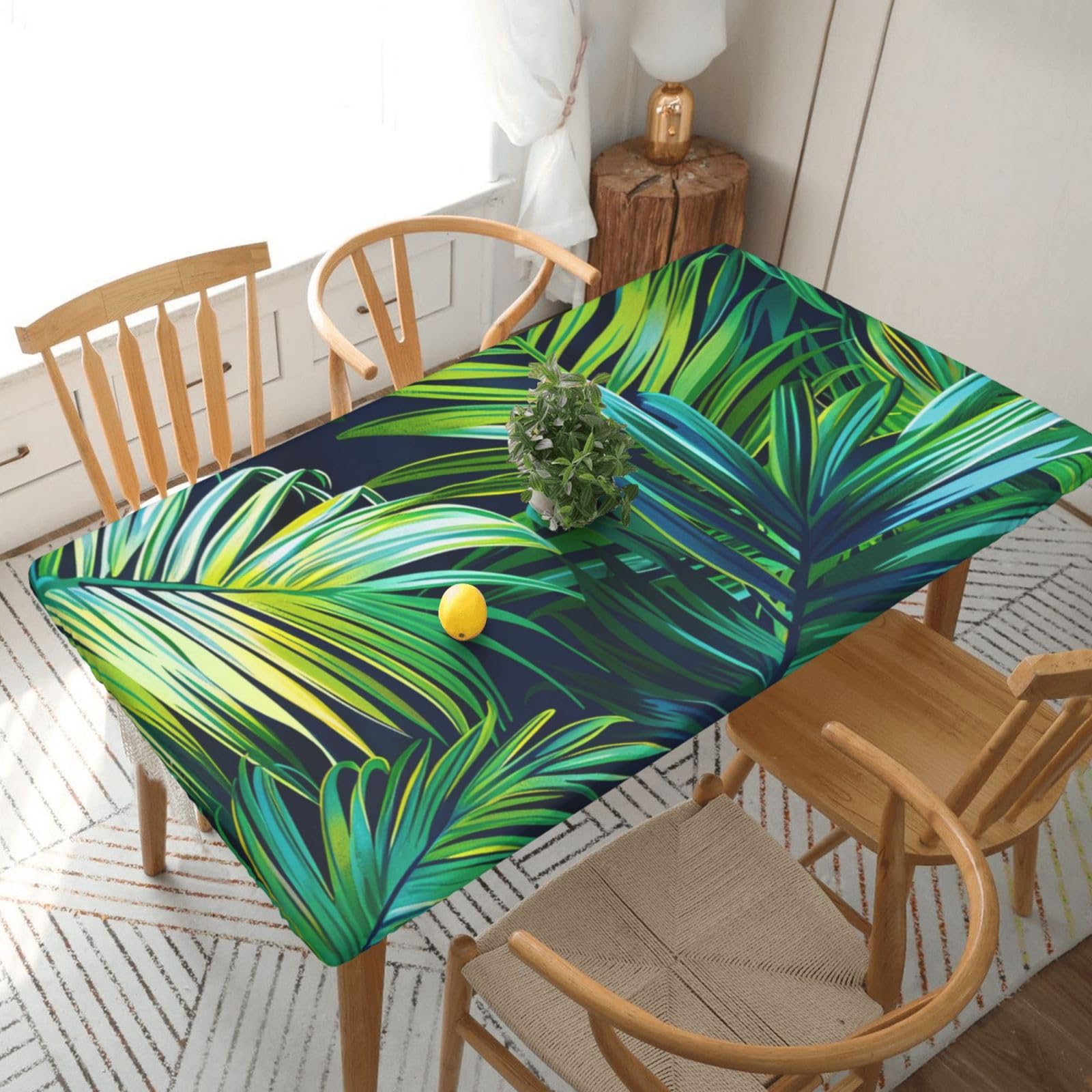 WPKJU Tropical Palm Leaves Printed Tablecloths 5ft Rectangular Table Covers Washable Polyester Decorative Table Cloth for Dining Table Picnic Wedding
