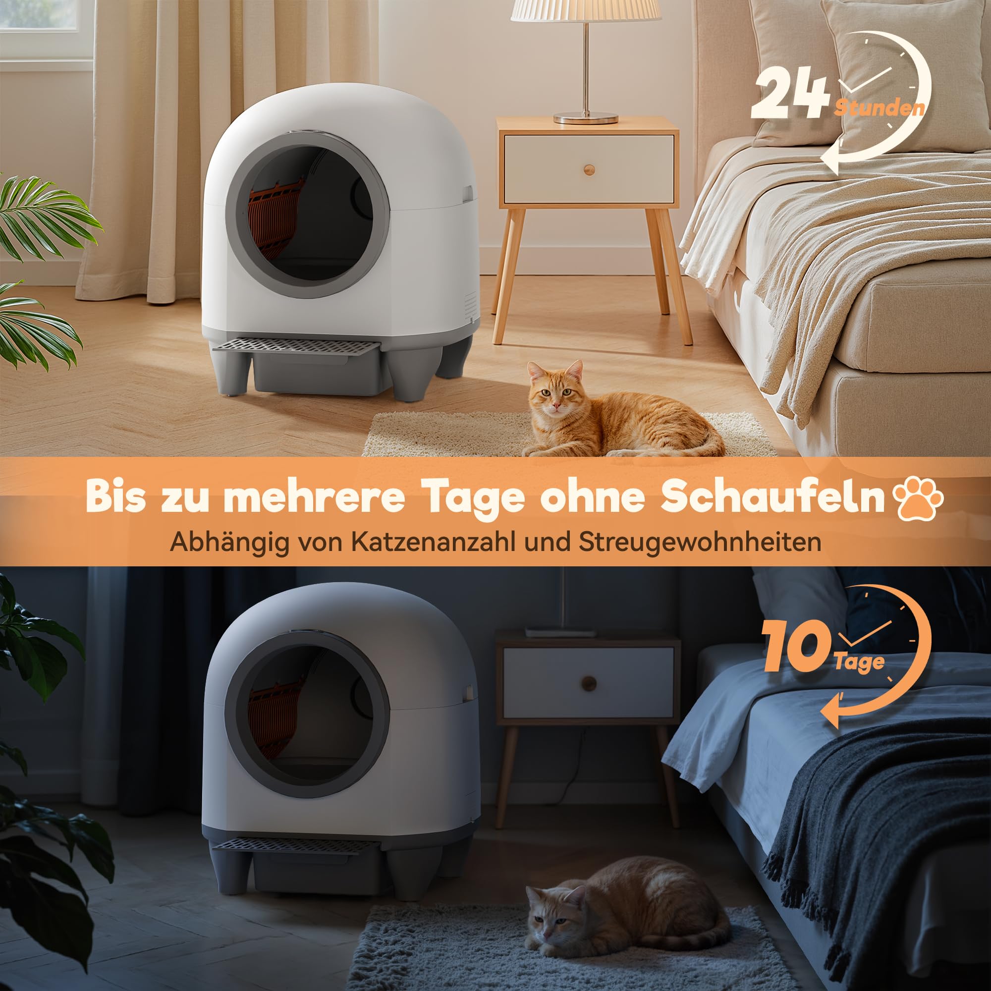 JUMMICO Selbstreinigende Katzentoilette, 90 Liter,XXL katzenklo selbstreinigend, APP-gesteuert, Desodoriert, Mit Katzenstreu Matte, Geeignet für mehrere Katzen selbstreinigende katzentoilette