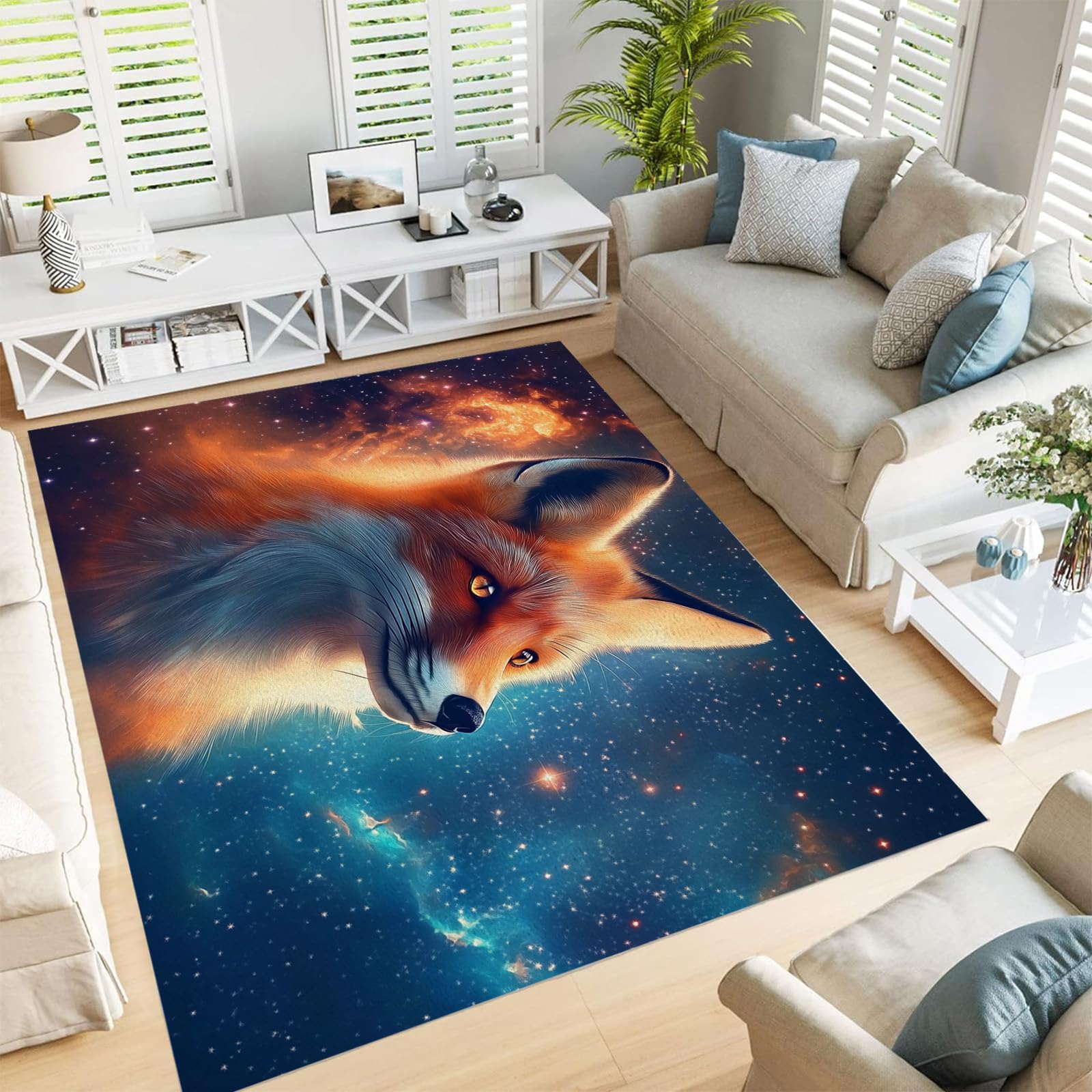 Galassia Della Volpe Tappeti Soggiorno Camera Da Letto – Animali Fantastici Tappeti Antiscivolo – Moderno Morbido Pelo Corto Peluche 120X180Cm Tappeto - Non Perde Pelo Facile Pulire