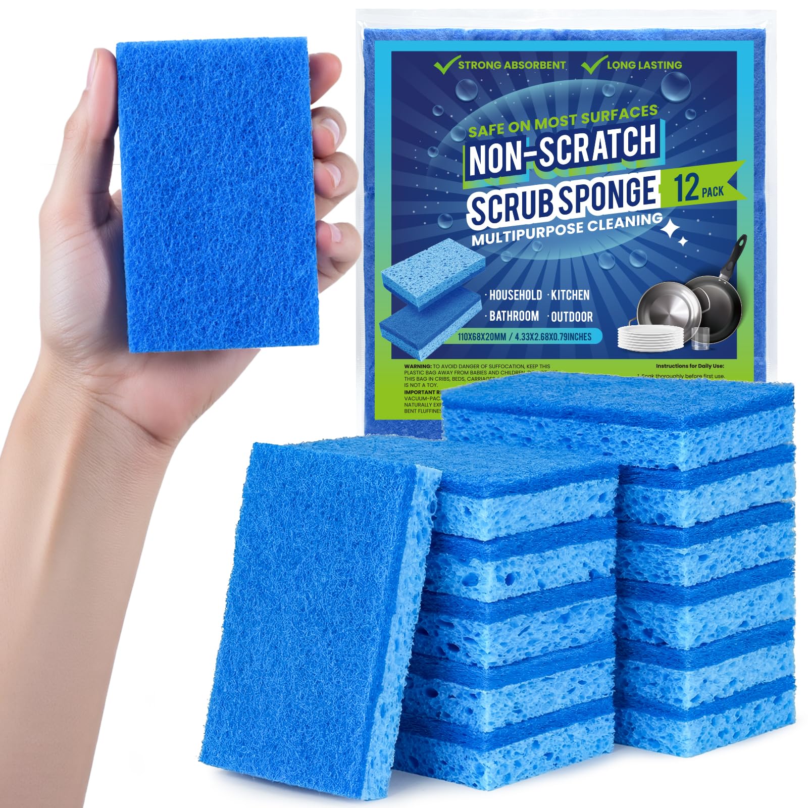 Photo 1 of Metflavor Kitchen Sponges, 12 Count, Dual-Sided Non-Scratch Scrub Sponge