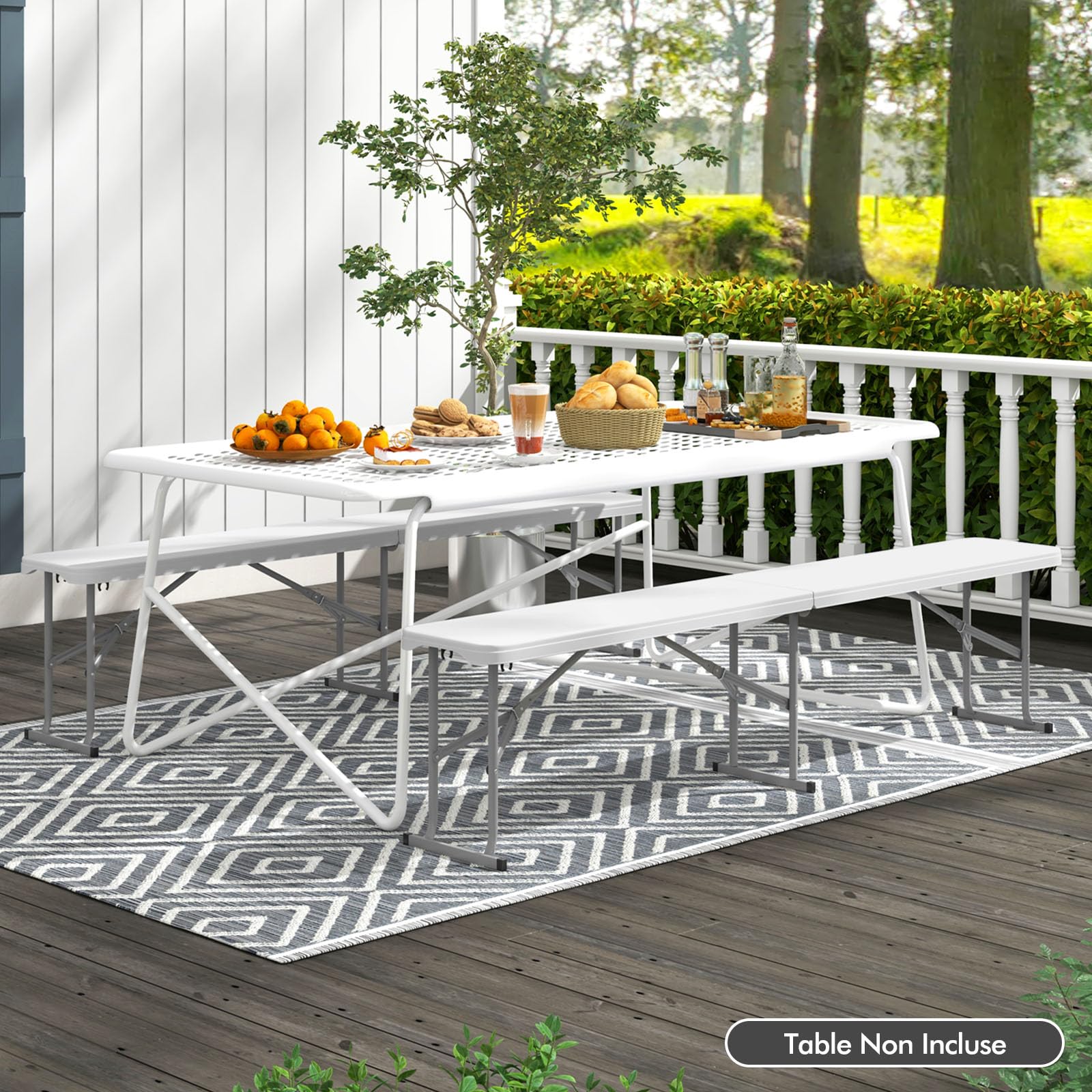 COSTWAY Banc Pliable à 3 Places en HDPE, Charge 300 kg (Blanc)