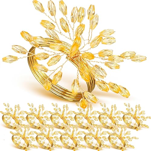 WILLBOND Juego de 18 servilleteros de hoja de cristal hechos a mano con diamantes de imitación dorados, servilleteros plateados para cenas, fiestas,