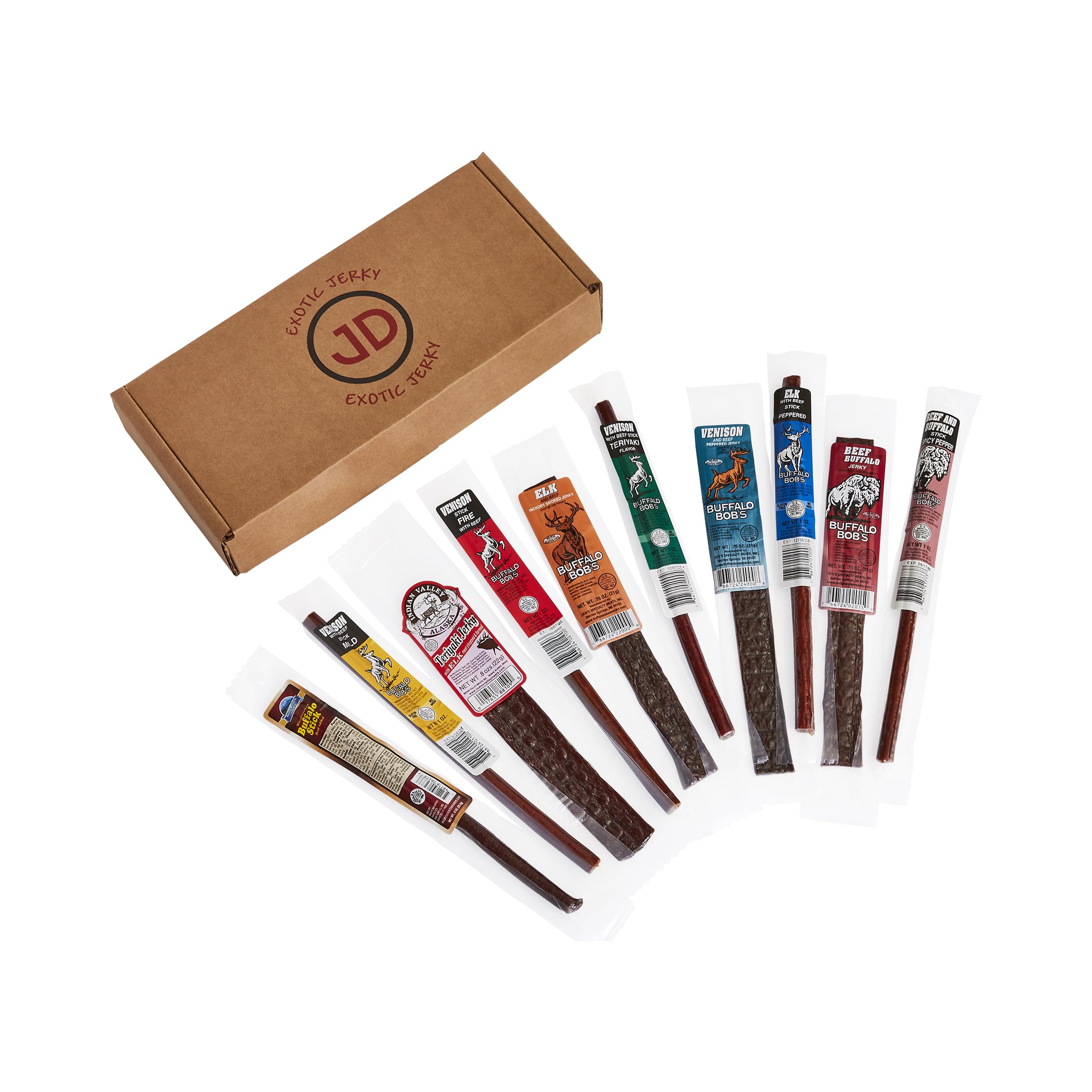 Jerky DynastyBig Game Mix Jerky Wild Range Variety Pack with Elk, Venison & Buffalo - Unique Farm-Raised Gourmet Jerky Mix, Flavorful Beef Added, Delectable High-Protein Snack (10 Pack)