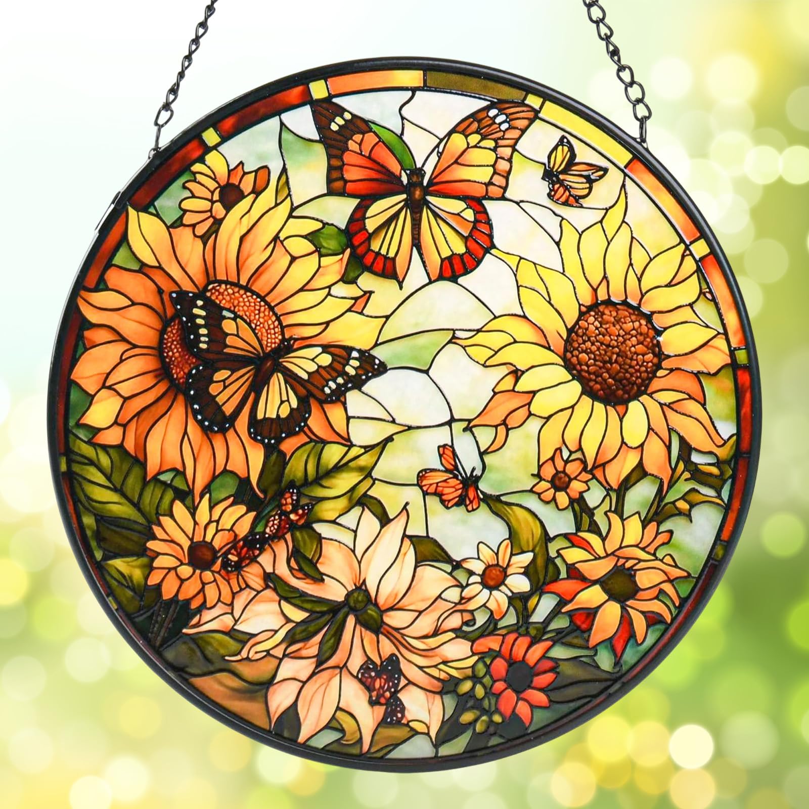 Sunflower Stained Glass Suncatcher, Handmade Window Hanging Decor, Vibrant Flower Sun Catcher for Home Garden, Christmas Birthday Gift for Women Mom Grandma