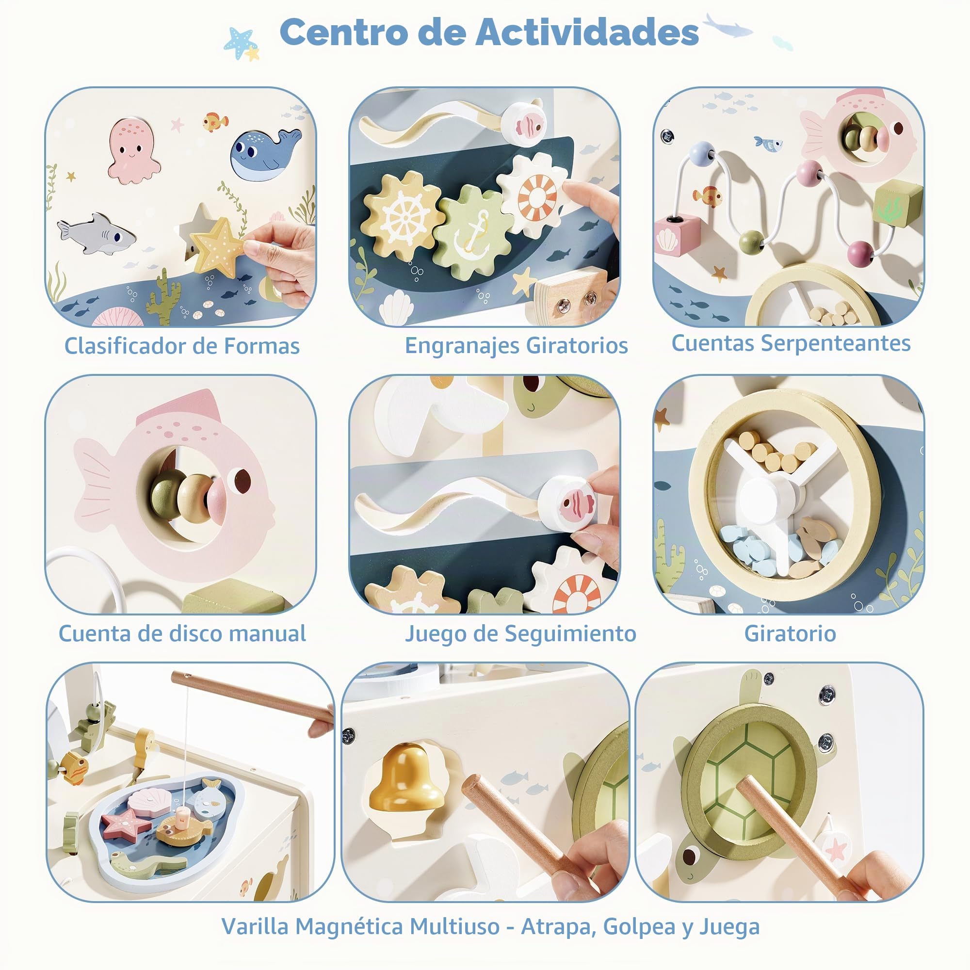 ROBUD Ayuda para caminar de madera, juguete deslizante para niños pequeños con regulación de altura y velocidad, centro de actividades, ayuda para caminar bajo el agua para niños pequeños de 10 a 36